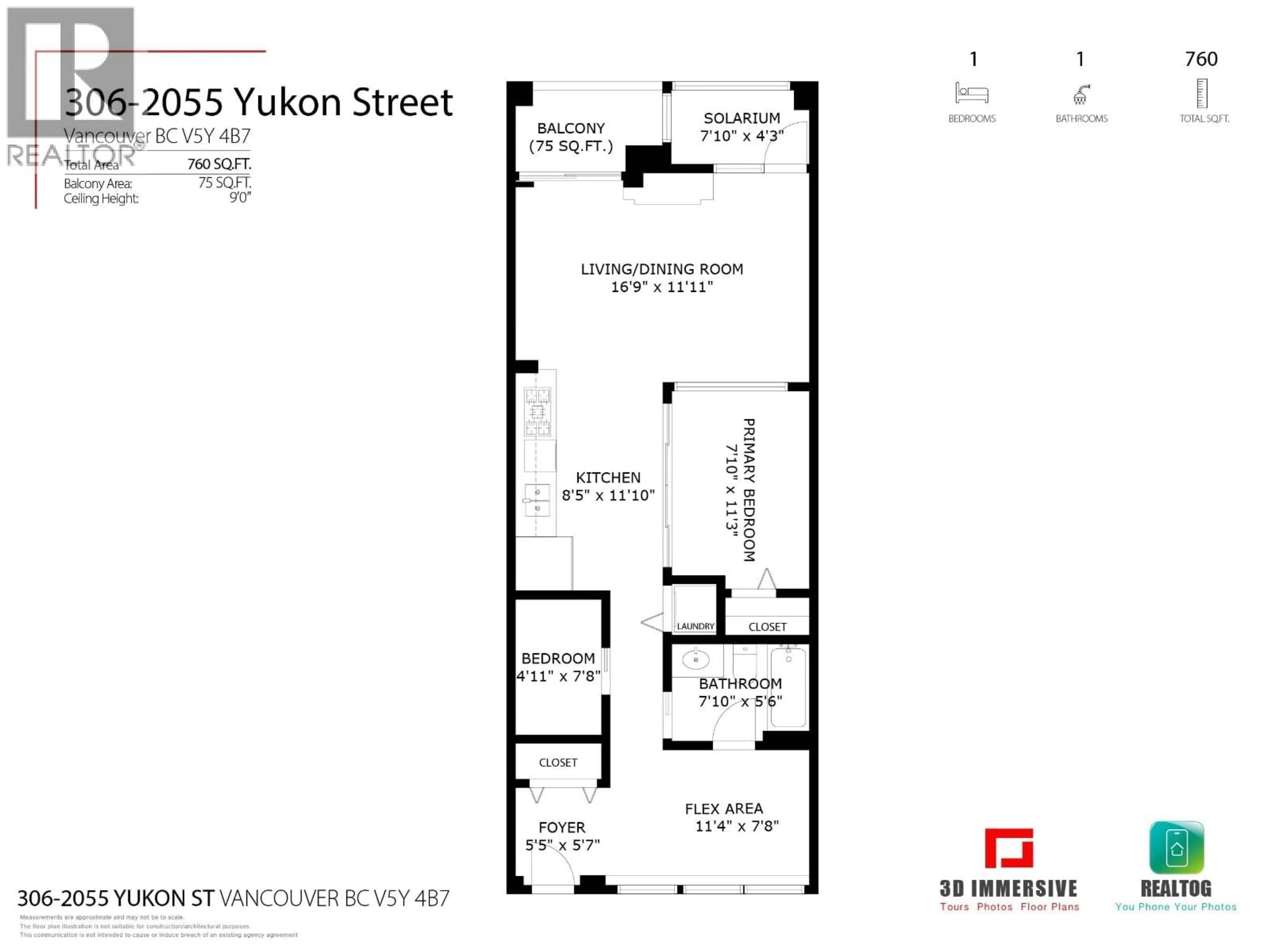 Floor plan for 306 - 2055 YUKON STREET, Vancouver British Columbia V5Y4B7