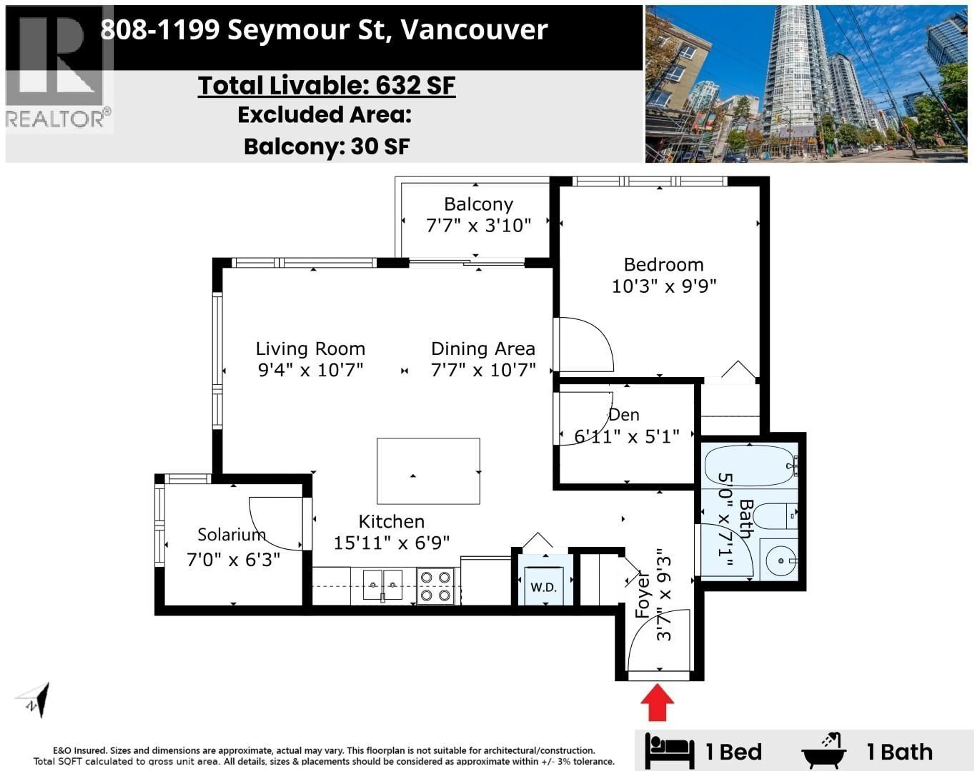 Floor plan for 808 - 1199 SEYMOUR STREET, Vancouver British Columbia V6L2G5