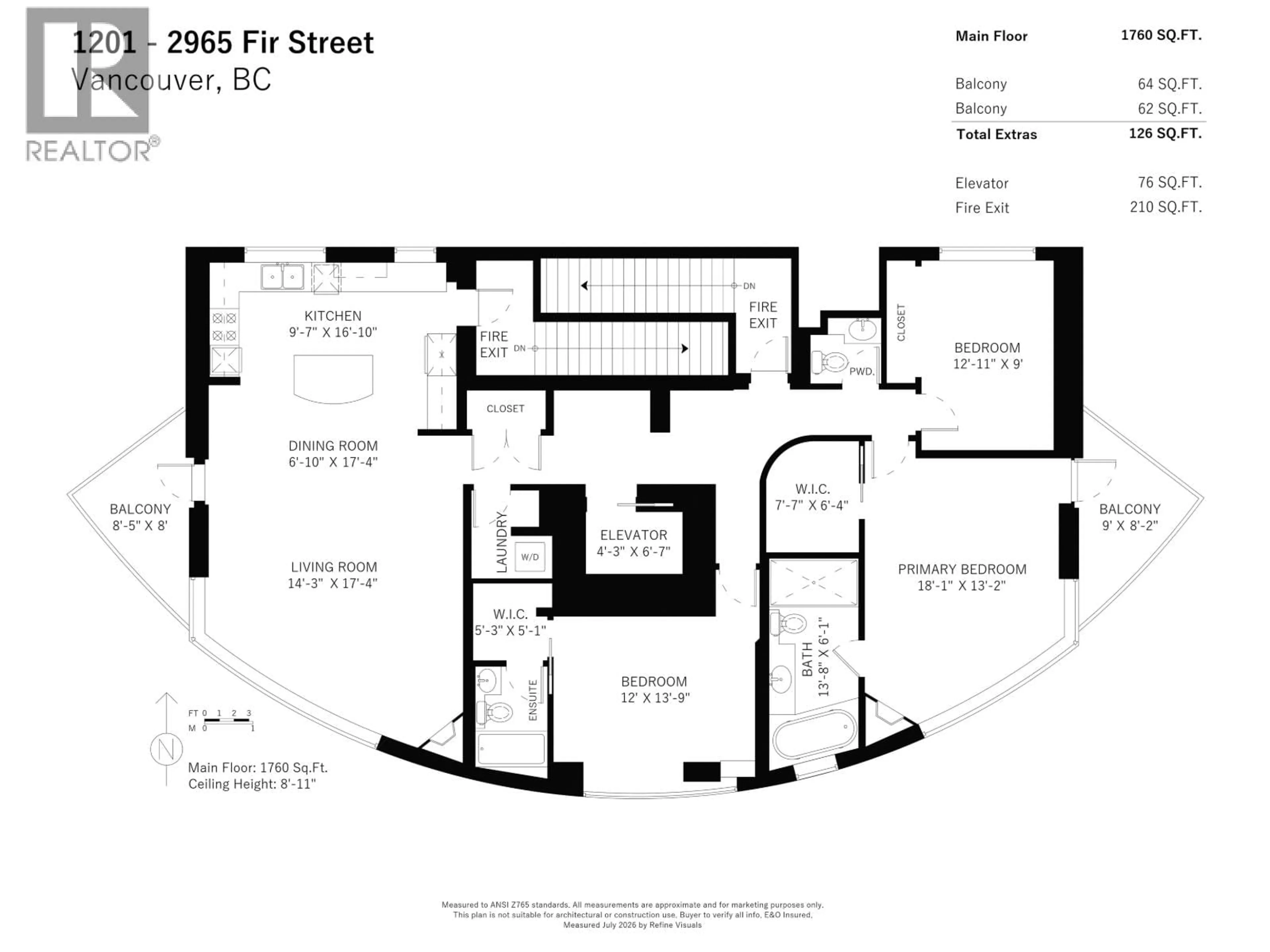 Floor plan for 1201 - 2965 FIR STREET, Vancouver British Columbia V6J5M9