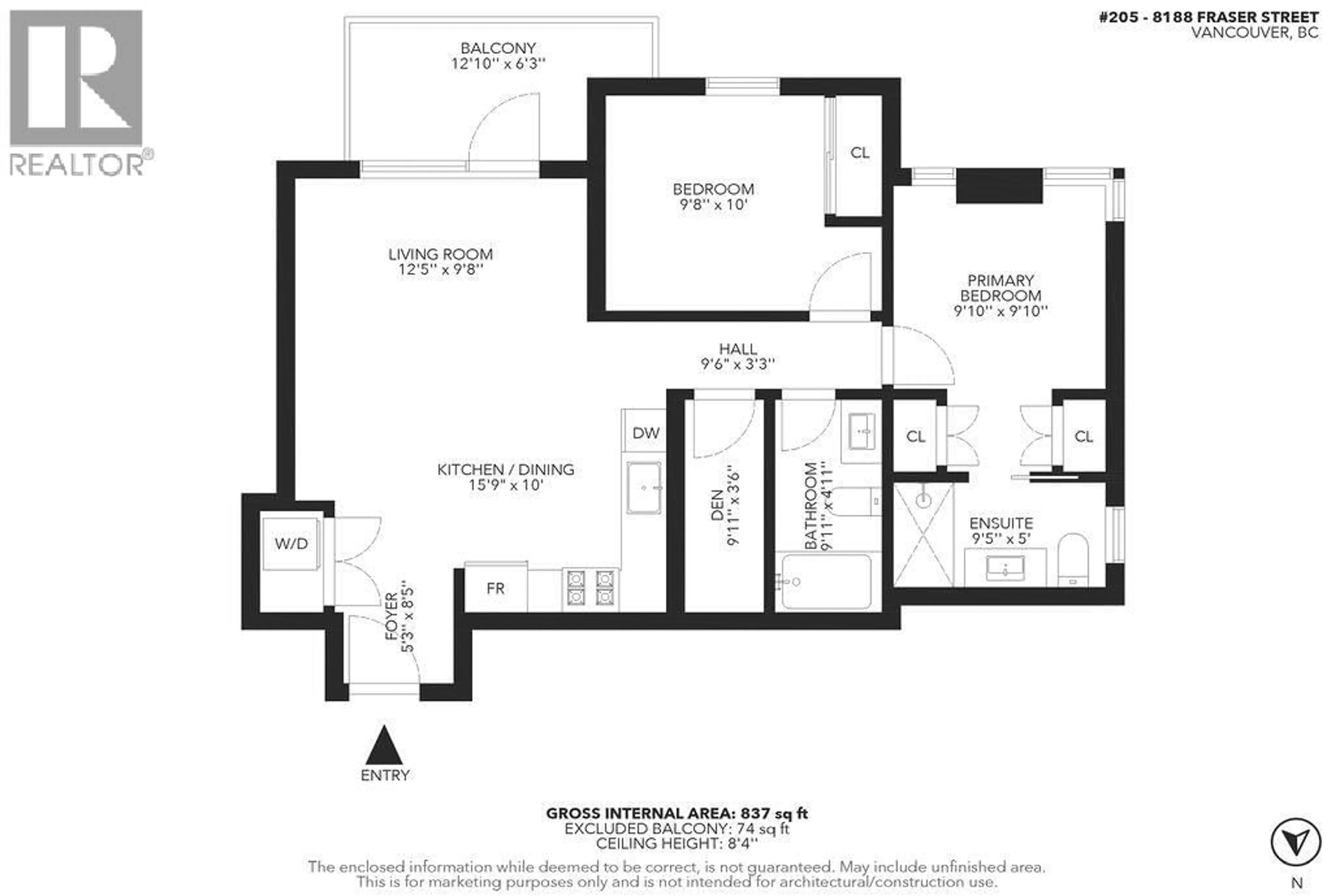 Floor plan for 205 - 8188 FRASER STREET, Vancouver British Columbia V5X0J8