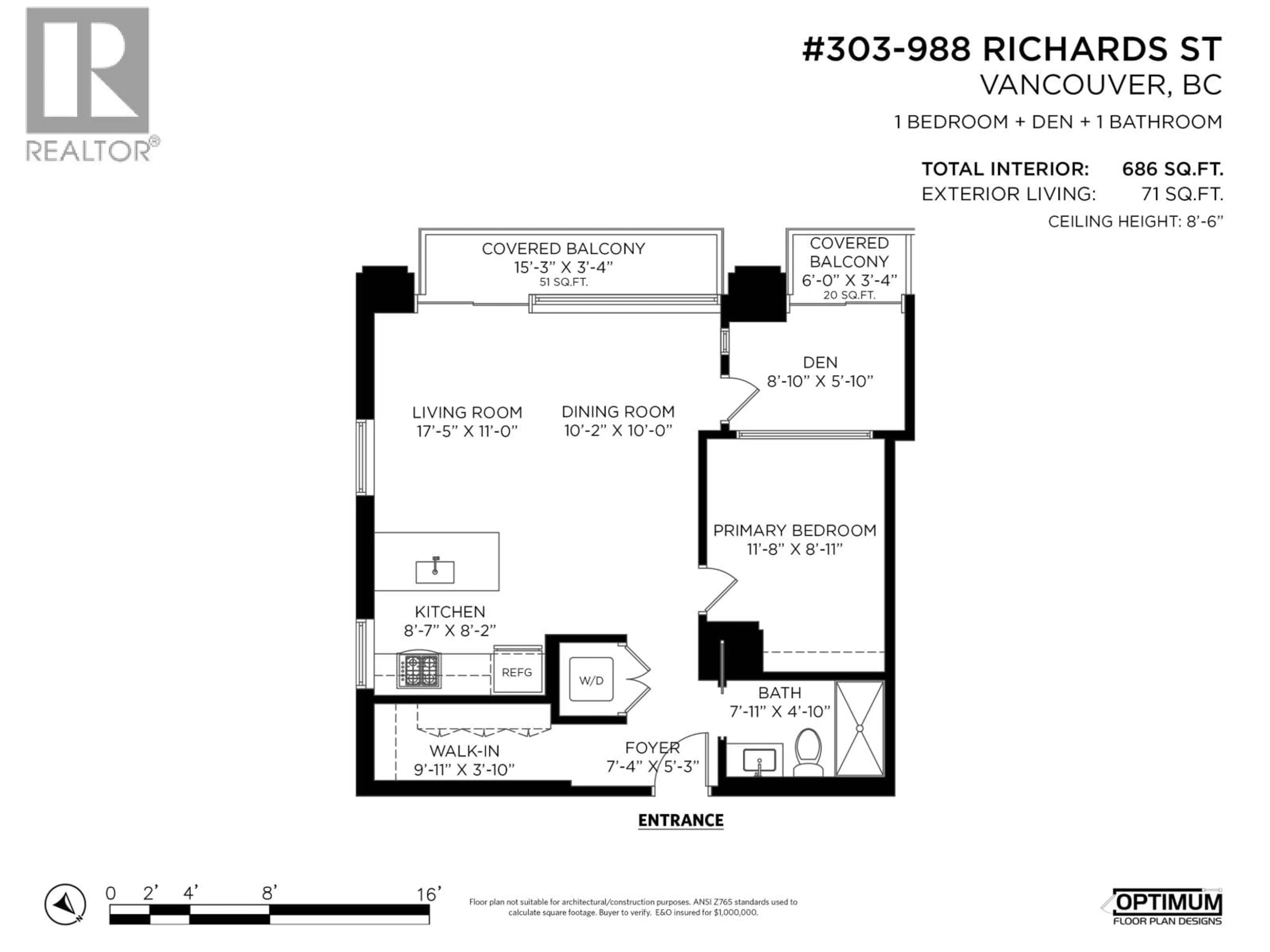 Floor plan for 303 - 988 RICHARDS STREET, Vancouver British Columbia V6B8R2