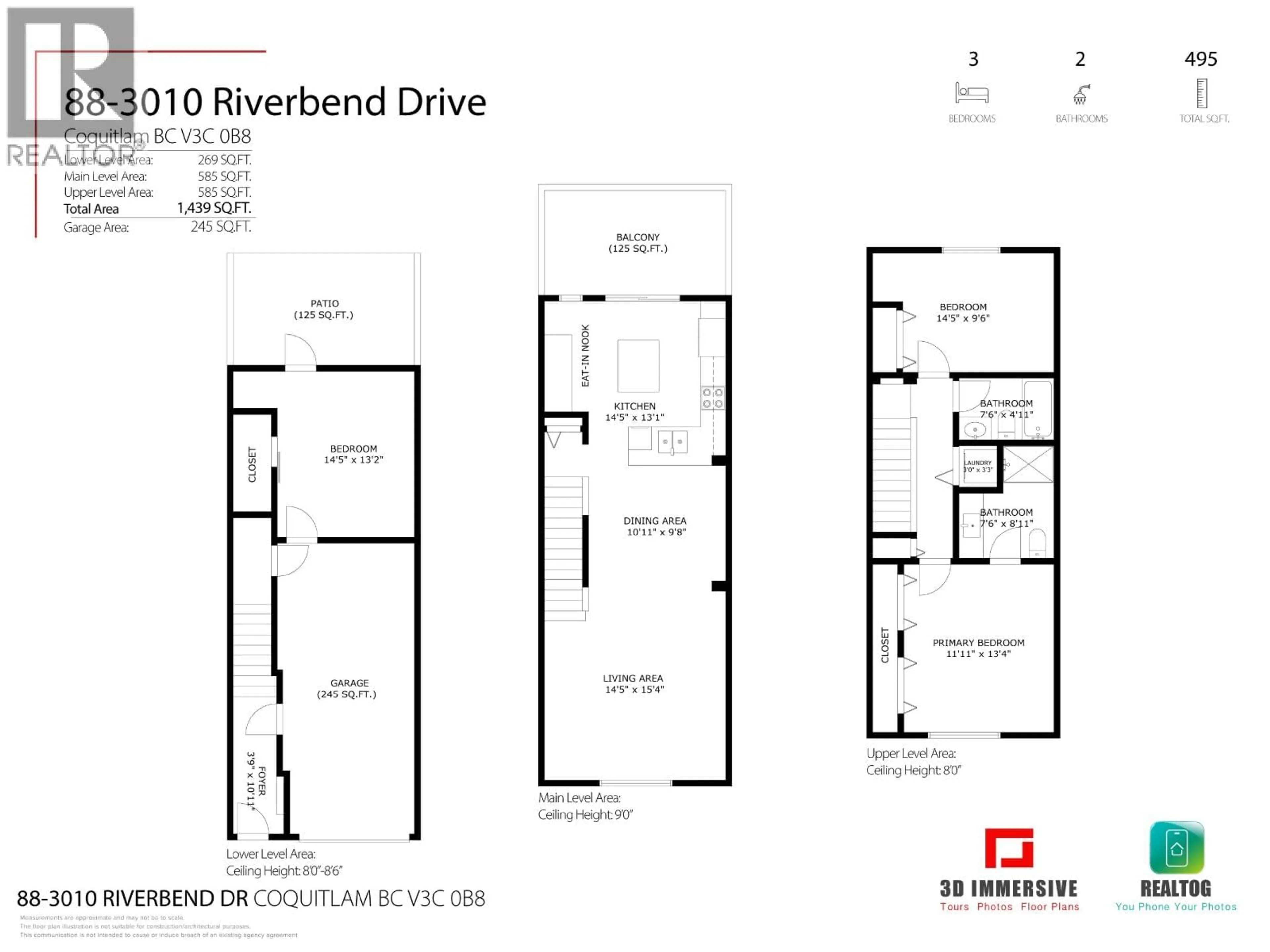 Floor plan for 88 - 3010 RIVERBEND DRIVE, Coquitlam British Columbia V3C0B8