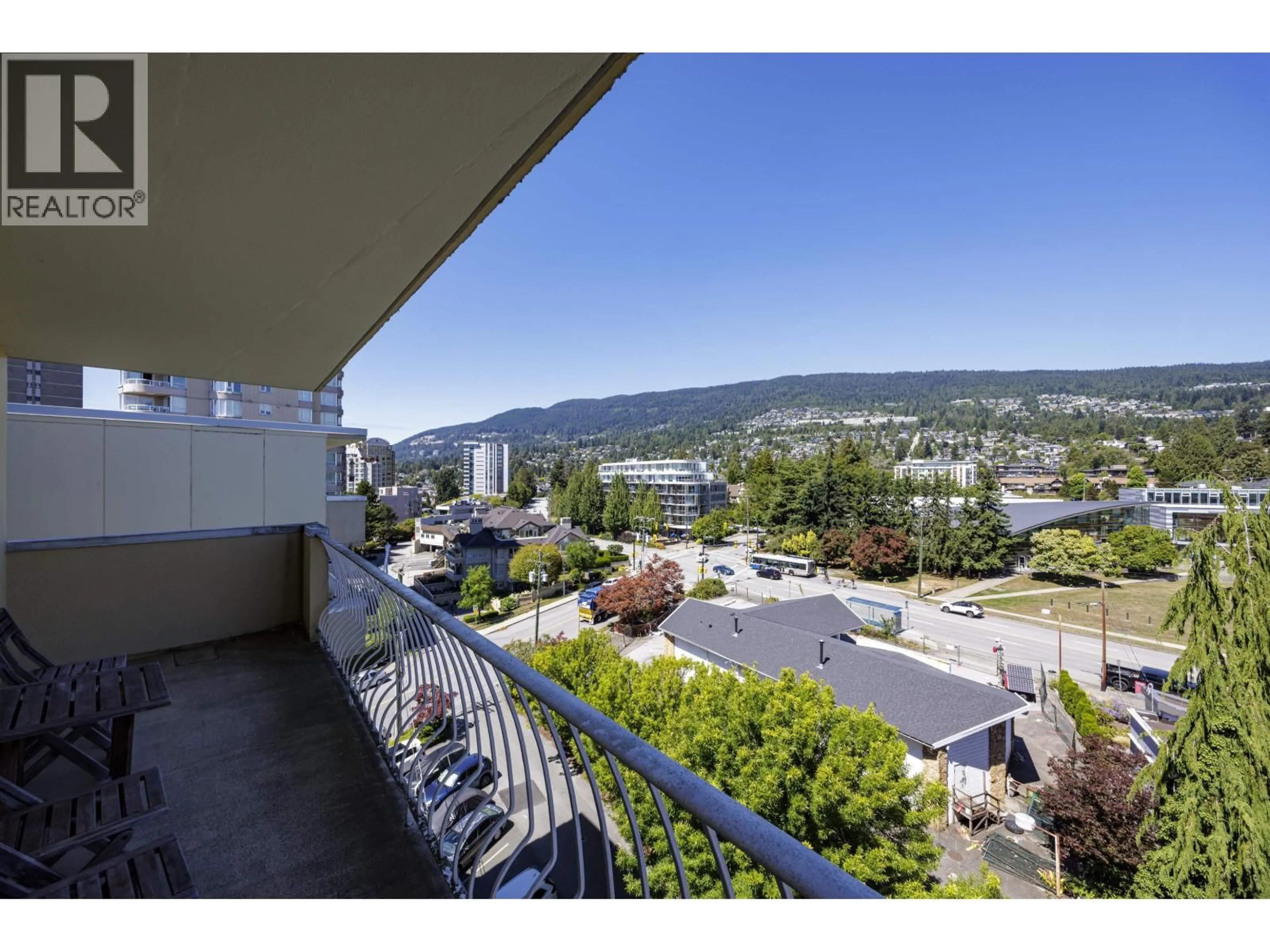 Balcony in the apartment, city buildings view from balcony for 705 - 2187 BELLEVUE AVENUE, West Vancouver British Columbia V7V1C2