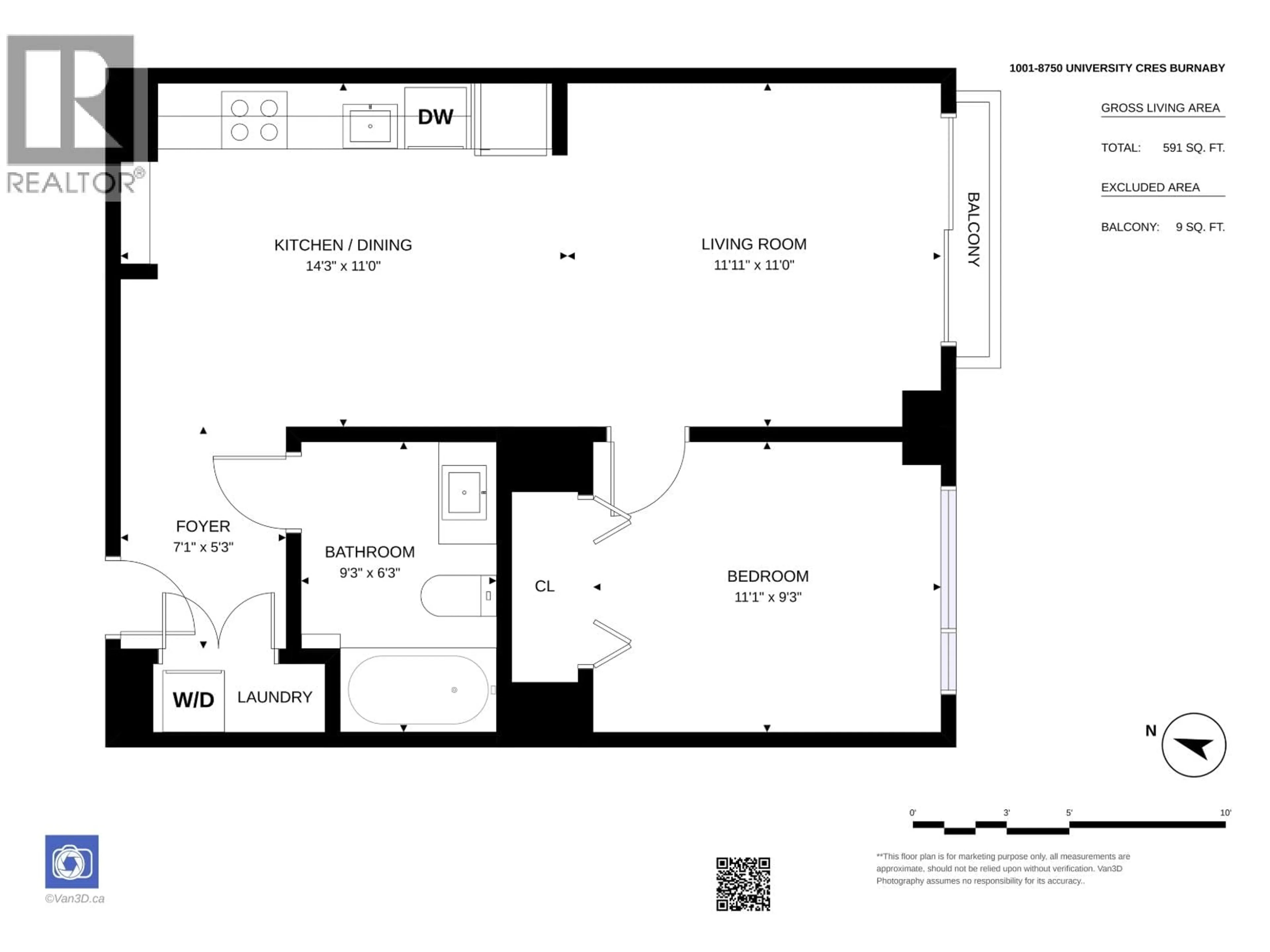 Floor plan for 1001 - 8750 UNIVERSITY CRESCENT, Burnaby British Columbia V5A0G9