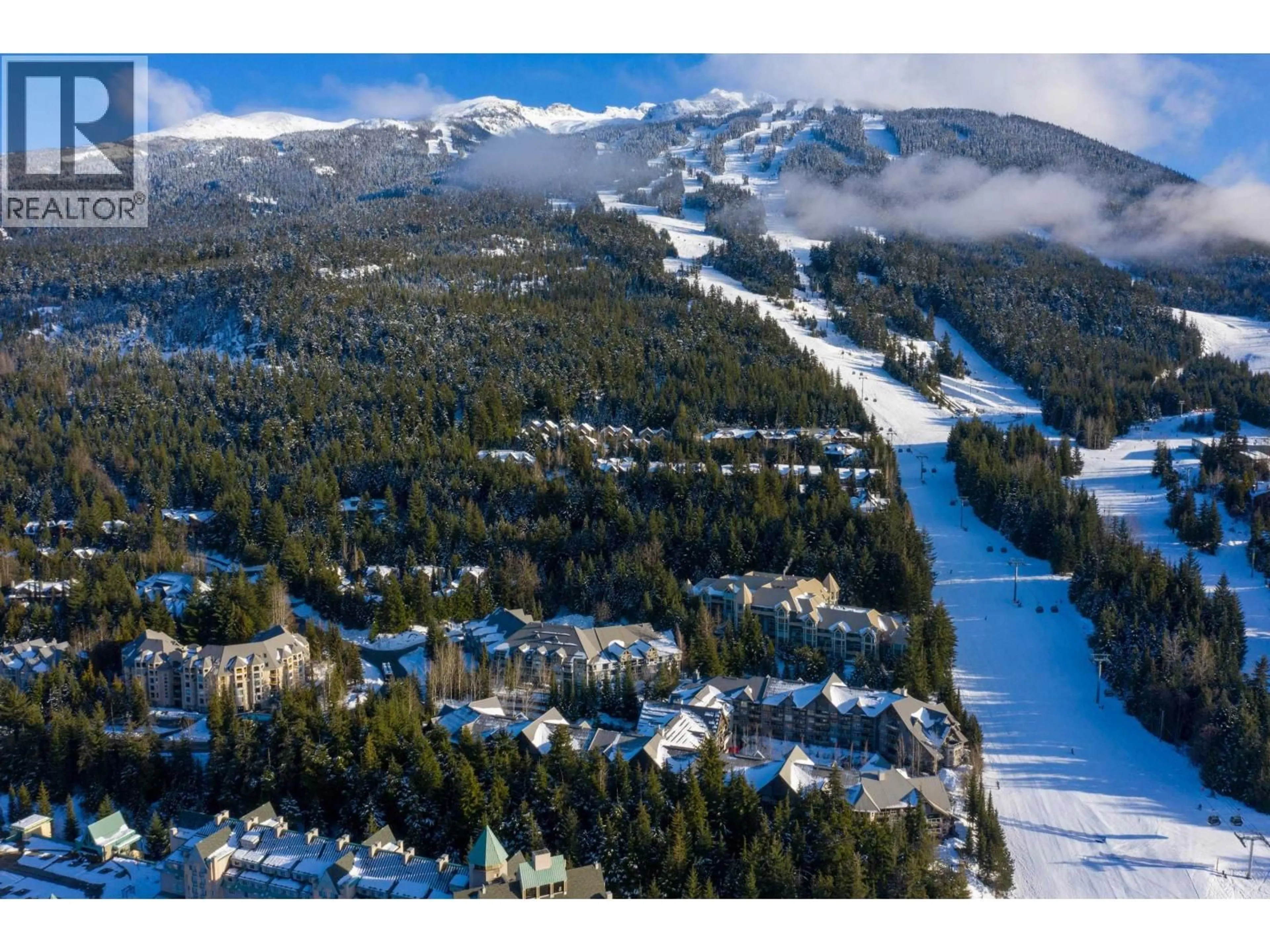 A pic from outside/outdoor area/front of a property/back of a property/a pic from drone, water/lake/river/ocean view for 116 - 4800 SPEARHEAD DRIVE, Whistler British Columbia V8E1G1