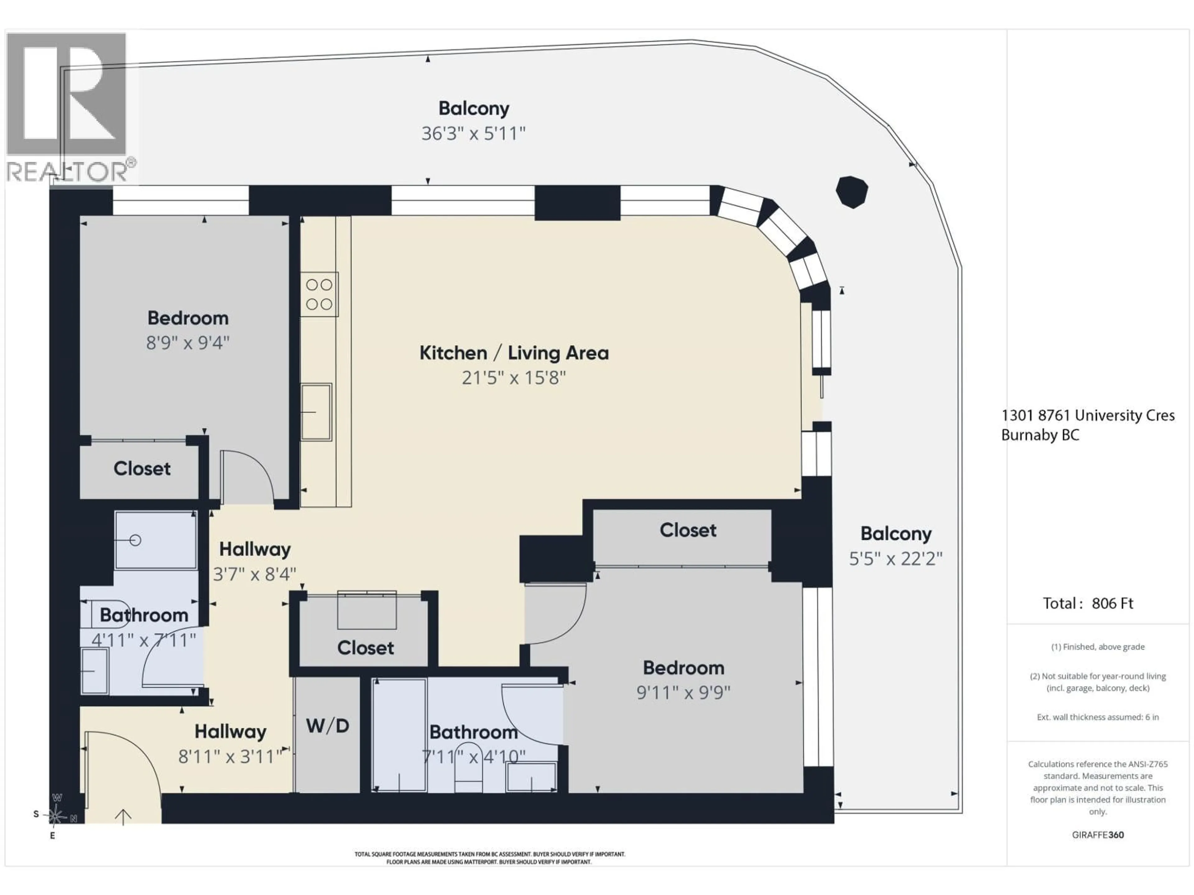 Floor plan for 1301 - 8761 UNIVERSITY CRESCENT, Burnaby British Columbia V5A4Y8