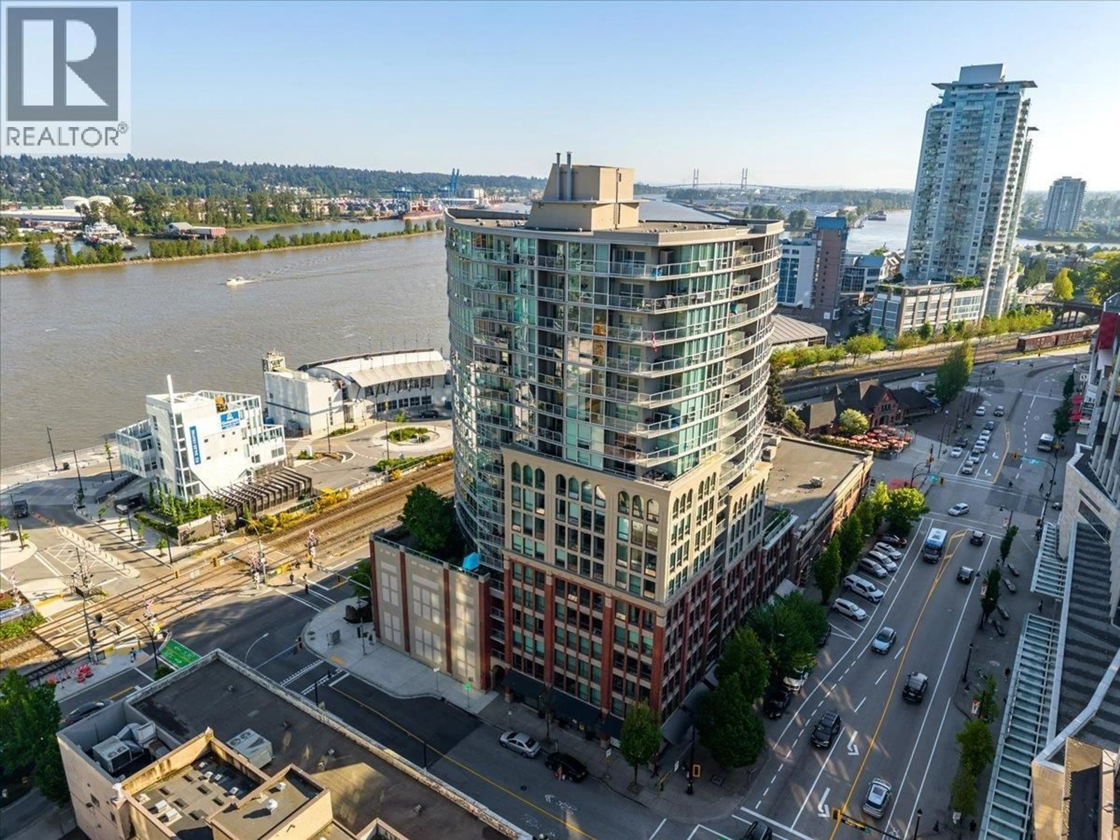 A pic from outside/outdoor area/front of a property/back of a property/a pic from drone, city buildings view from balcony for 1710 - 14 BEGBIE STREET, New Westminster British Columbia V3M0C4