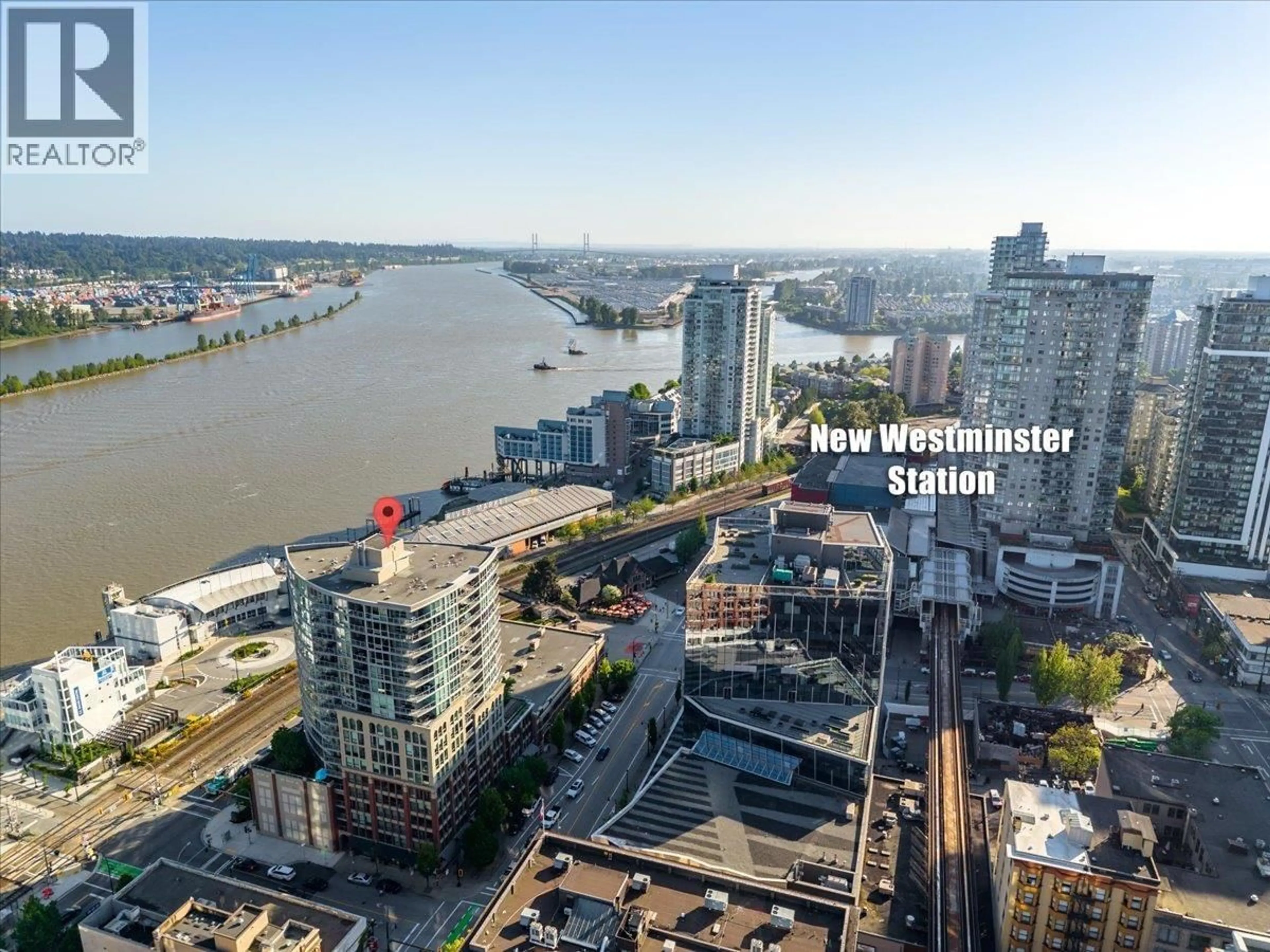A pic from outside/outdoor area/front of a property/back of a property/a pic from drone, city buildings view from balcony for 1710 - 14 BEGBIE STREET, New Westminster British Columbia V3M0C4