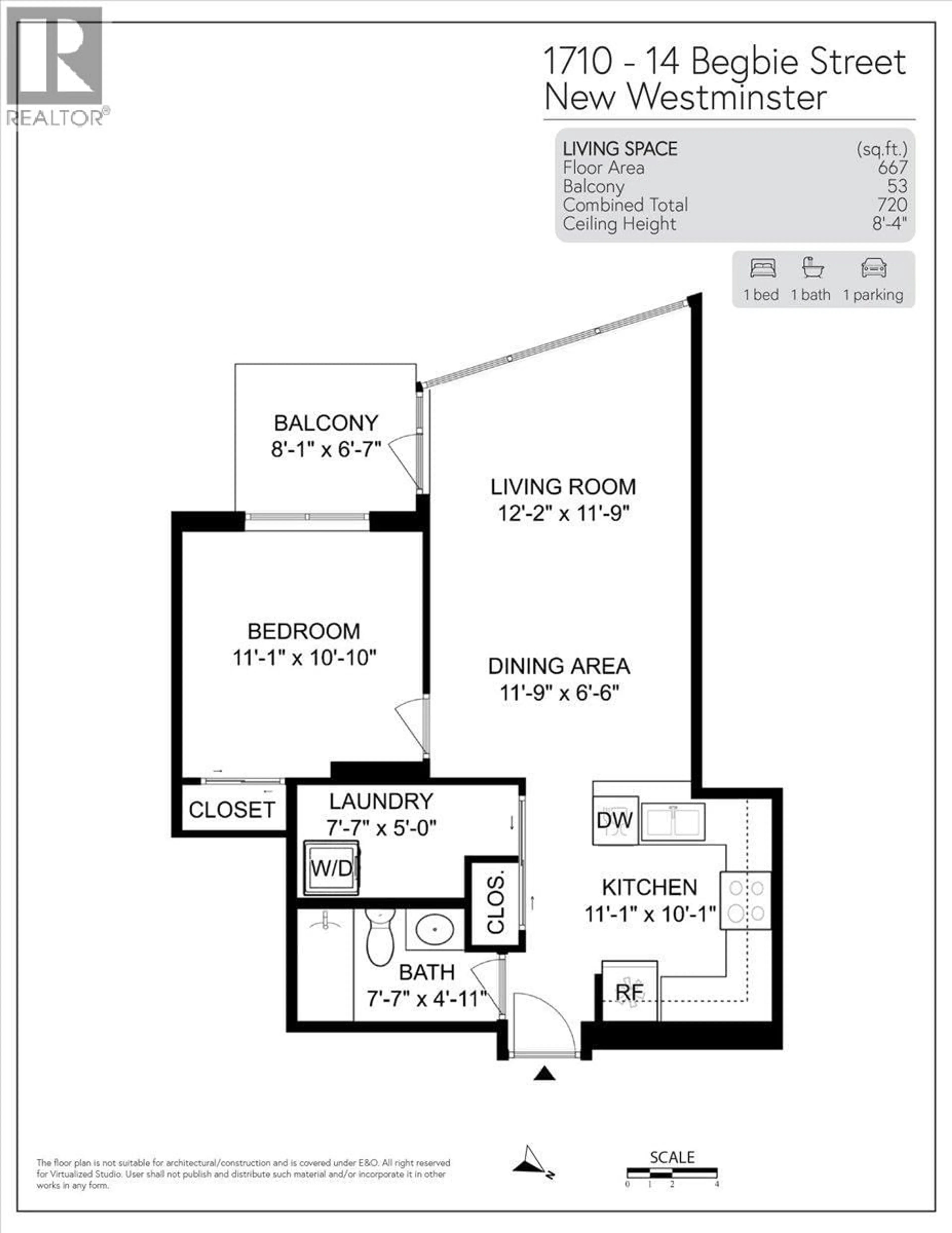 Floor plan for 1710 - 14 BEGBIE STREET, New Westminster British Columbia V3M0C4