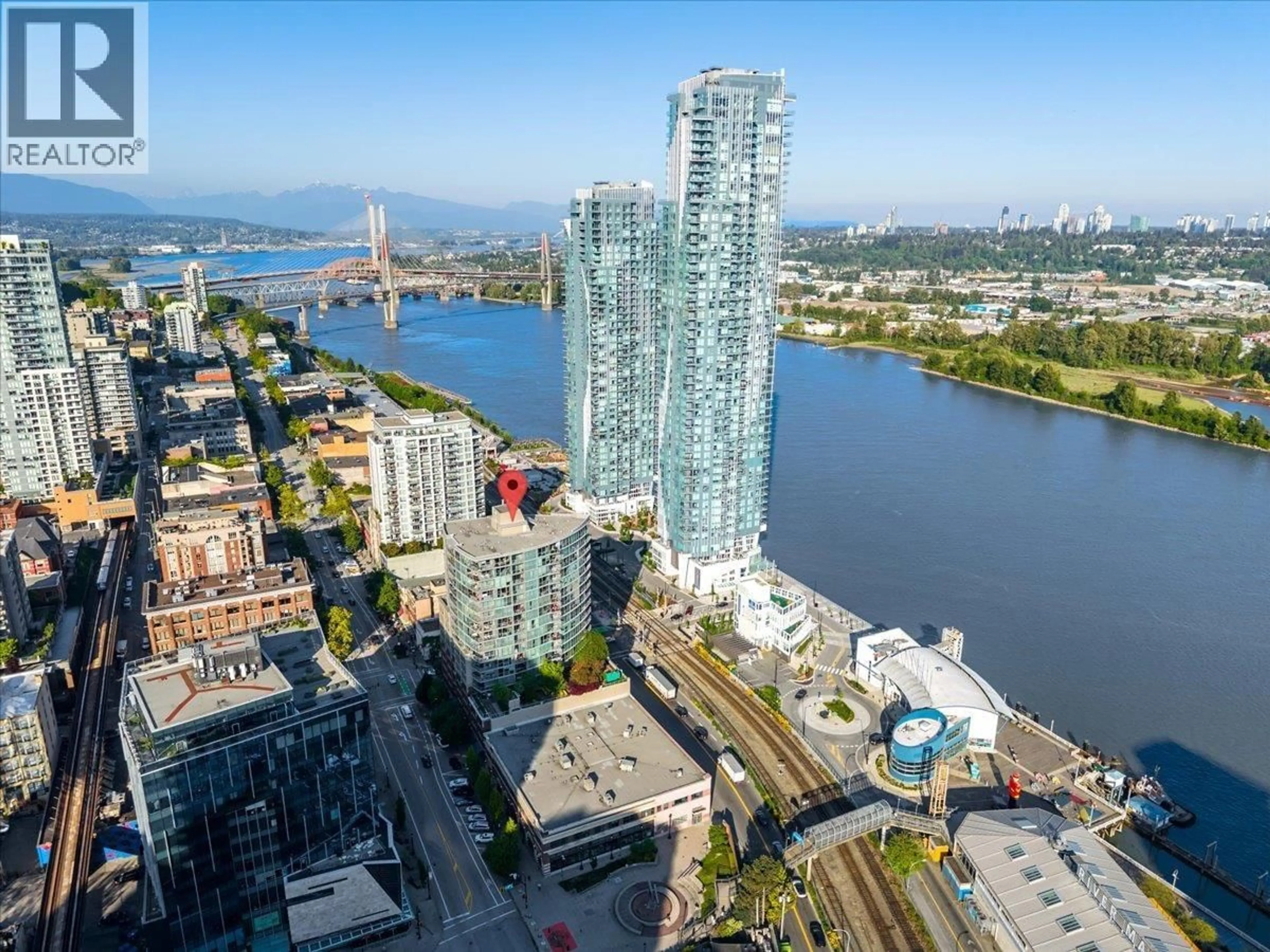 A pic from outside/outdoor area/front of a property/back of a property/a pic from drone, city buildings view from balcony for 1710 - 14 BEGBIE STREET, New Westminster British Columbia V3M0C4