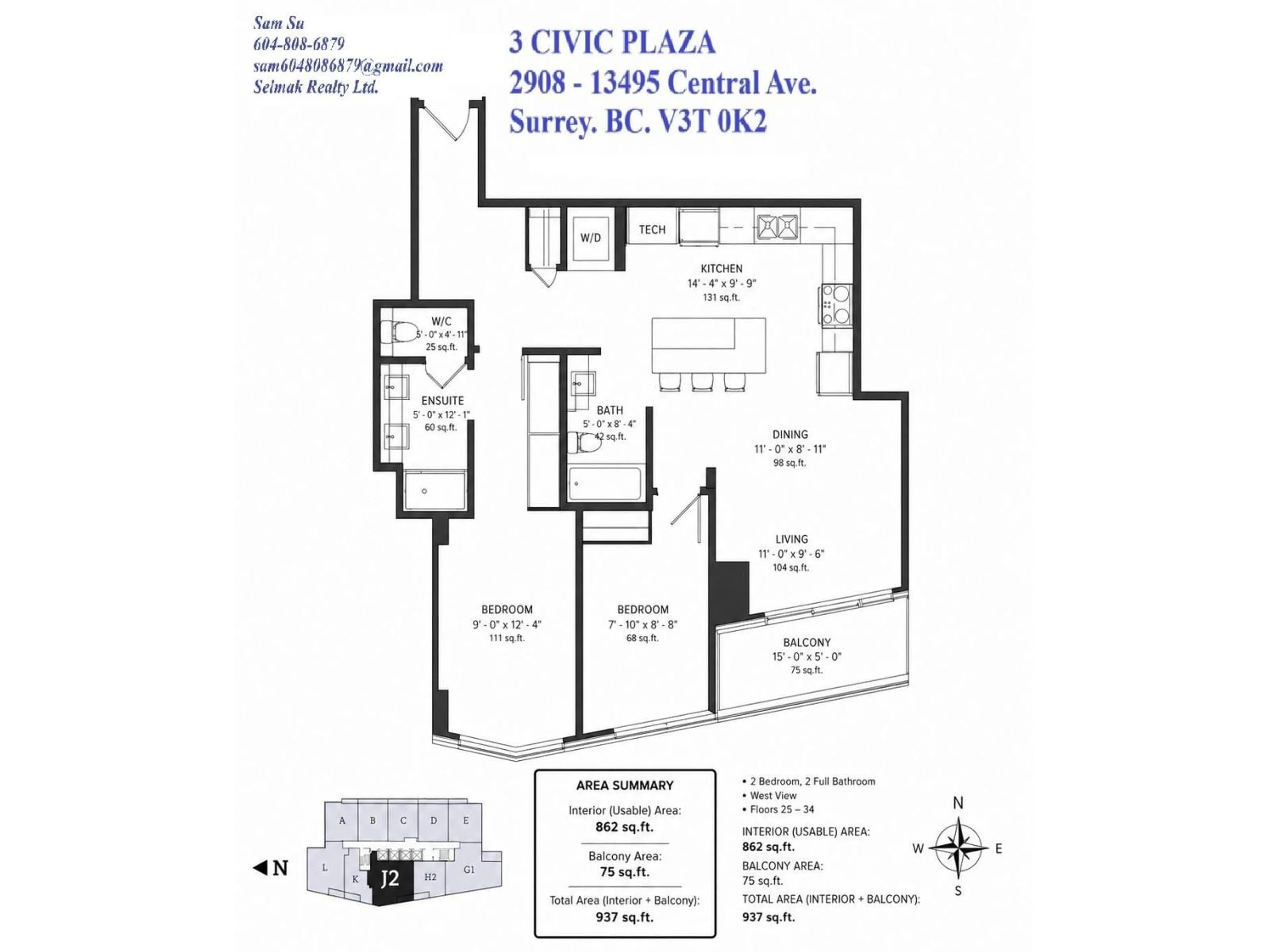 Floor plan for 2908 - 13495 CENTRAL AVENUE, Surrey British Columbia V3T0K2