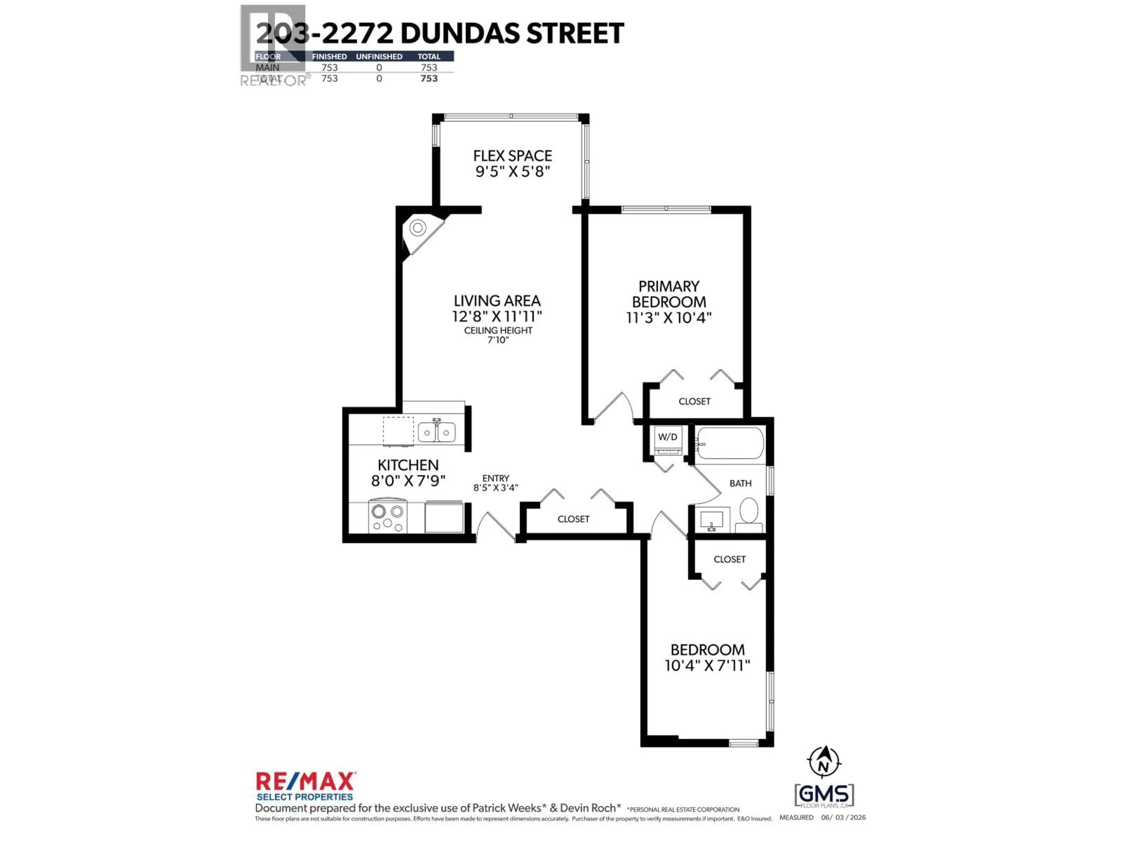 Floor plan for 203 - 2272 DUNDAS STREET, Vancouver British Columbia V5L1J8