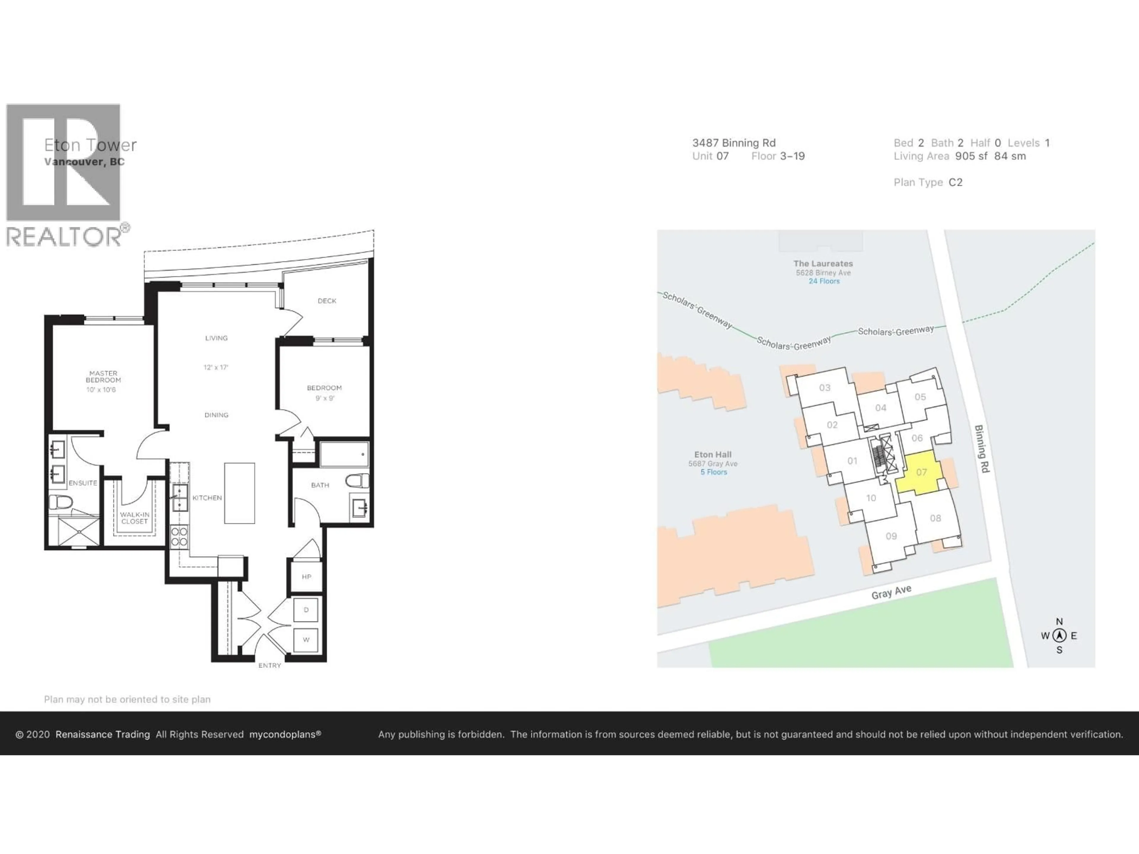 Floor plan for 907 - 3487 BINNING ROAD, Vancouver British Columbia V6S0K8