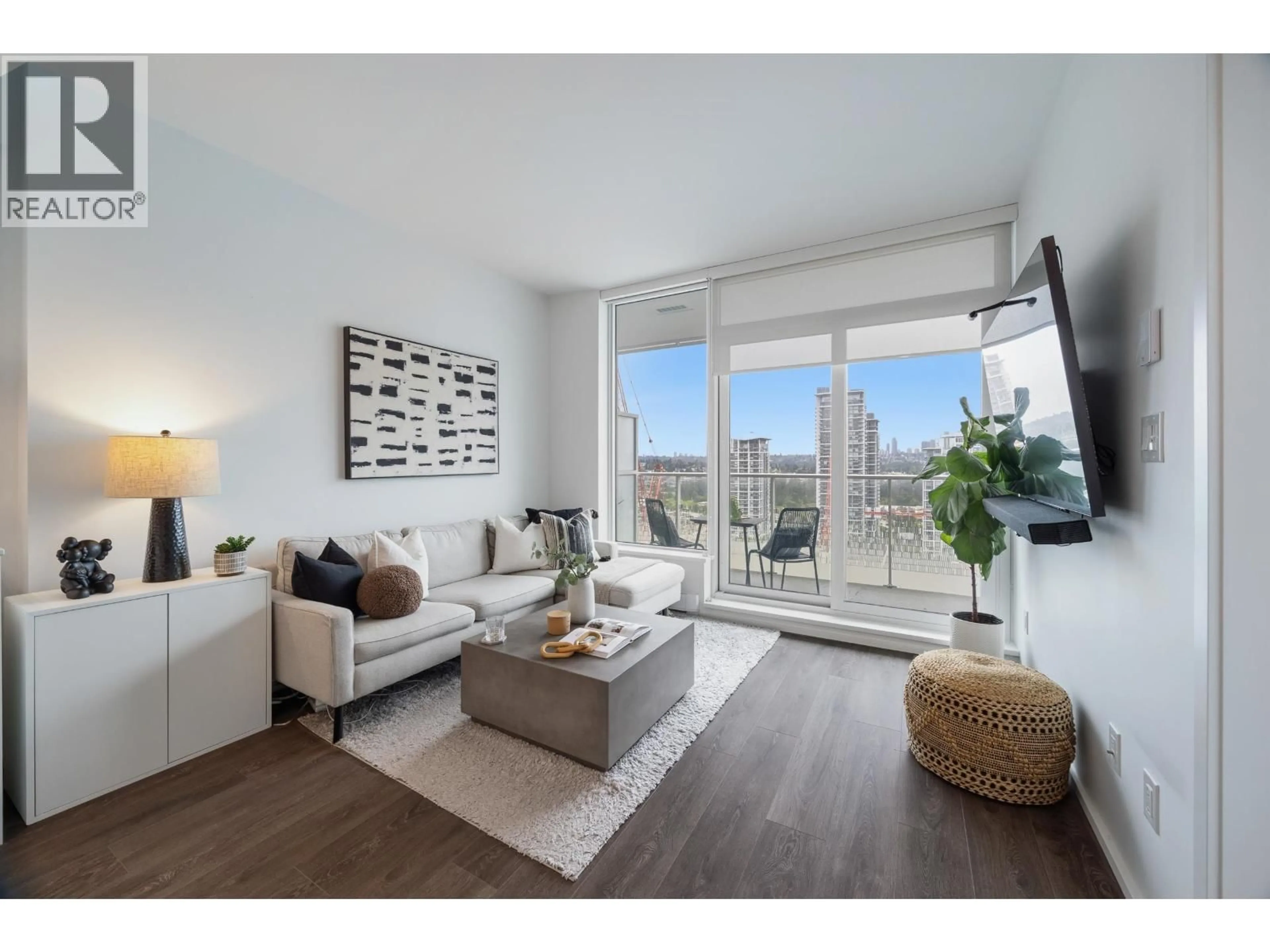 Living room with furniture, wood/laminate floor for 1104 - 4650 BRENTWOOD BOULEVARD, Burnaby British Columbia V5C0M3