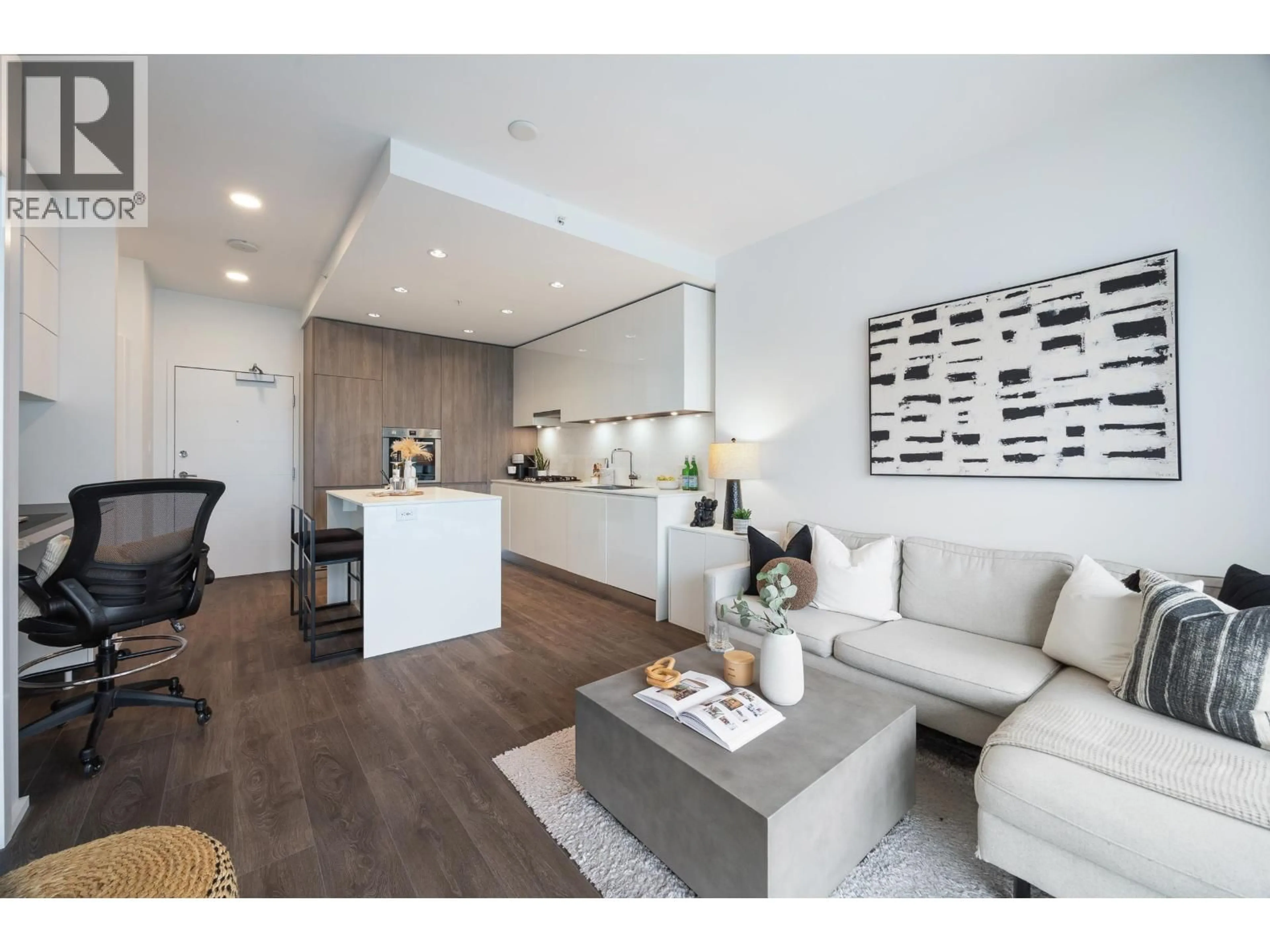 Living room with furniture, wood/laminate floor for 1104 - 4650 BRENTWOOD BOULEVARD, Burnaby British Columbia V5C0M3