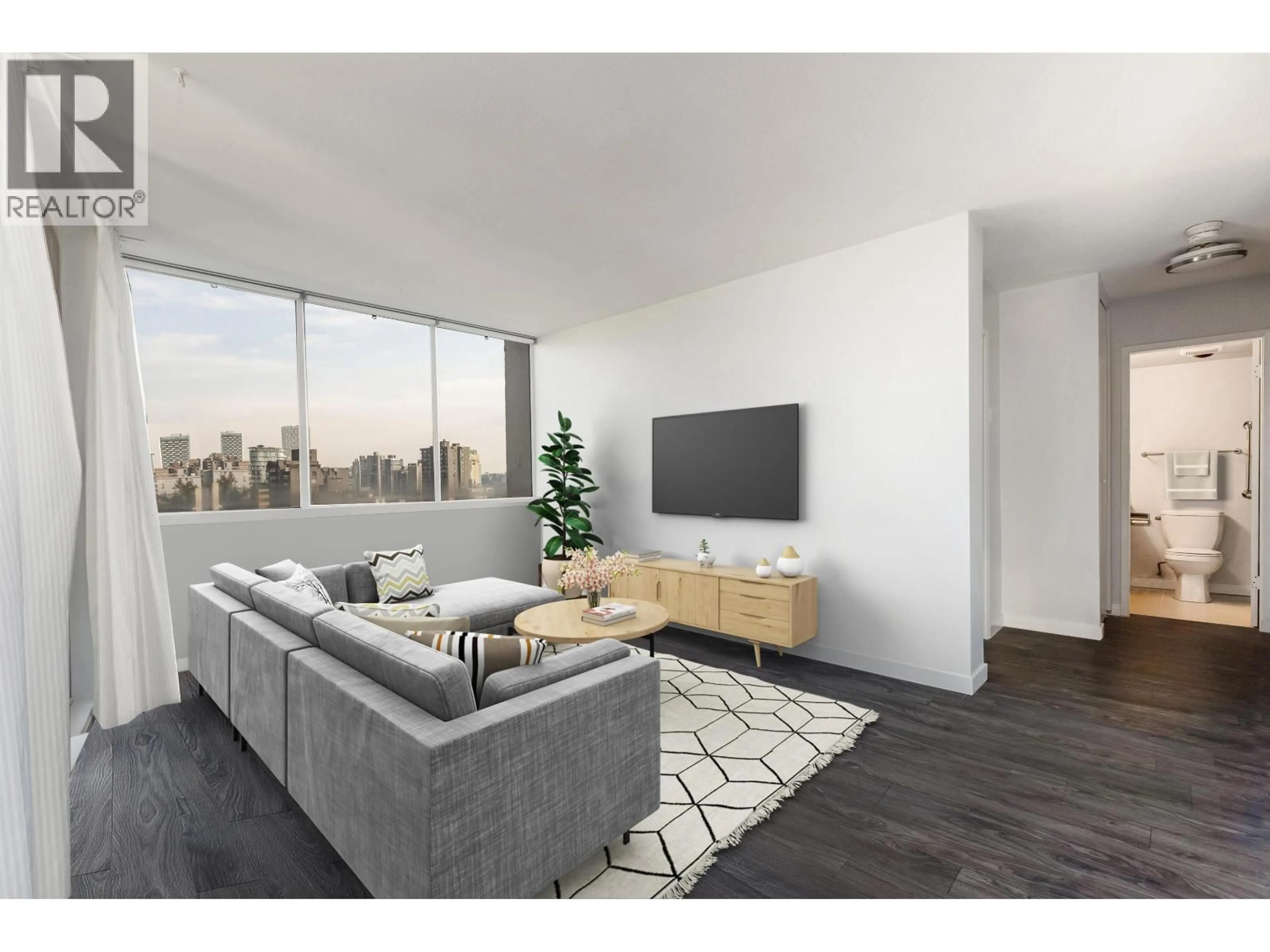 Living room with furniture, wood/laminate floor for 1505 - 1251 CARDERO STREET, Vancouver British Columbia V6G2H9