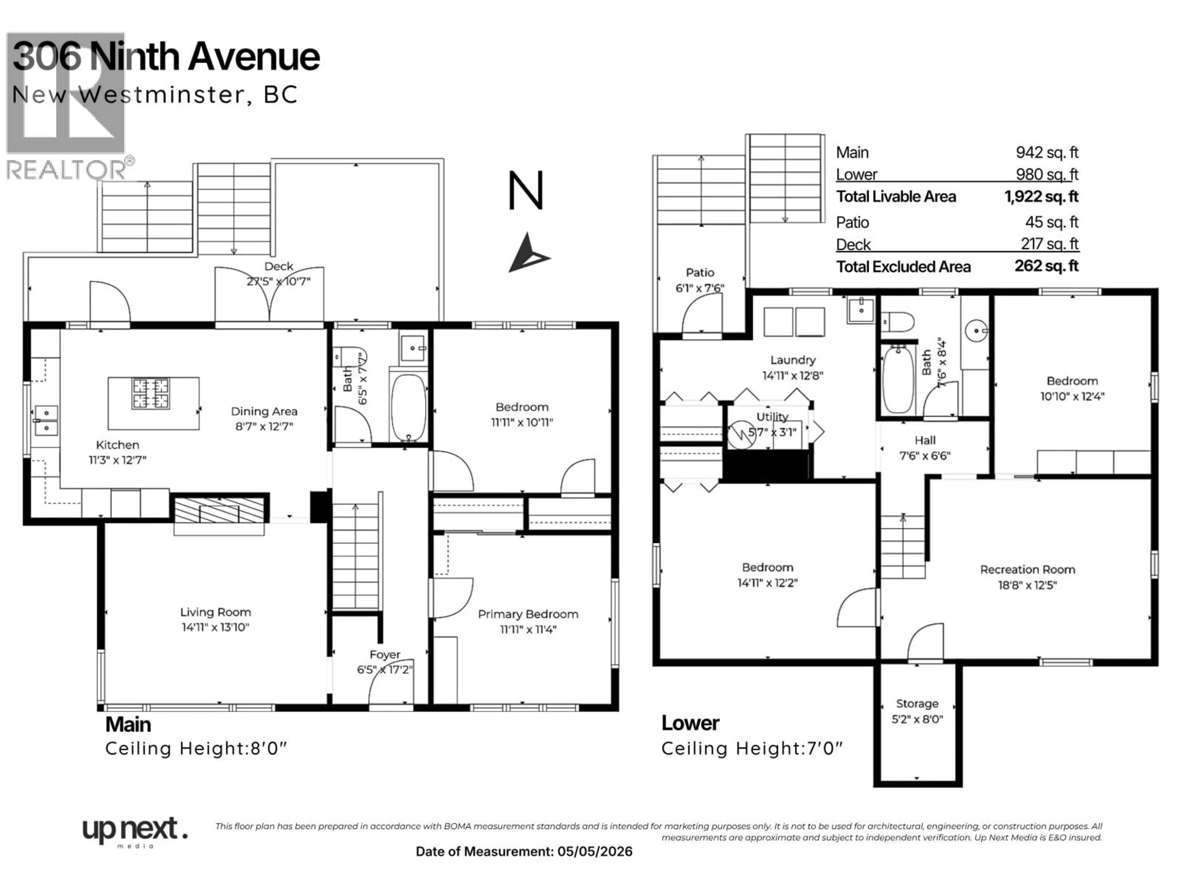 Floor plan for 306 NINTH AVENUE, New Westminster British Columbia V3L2A1