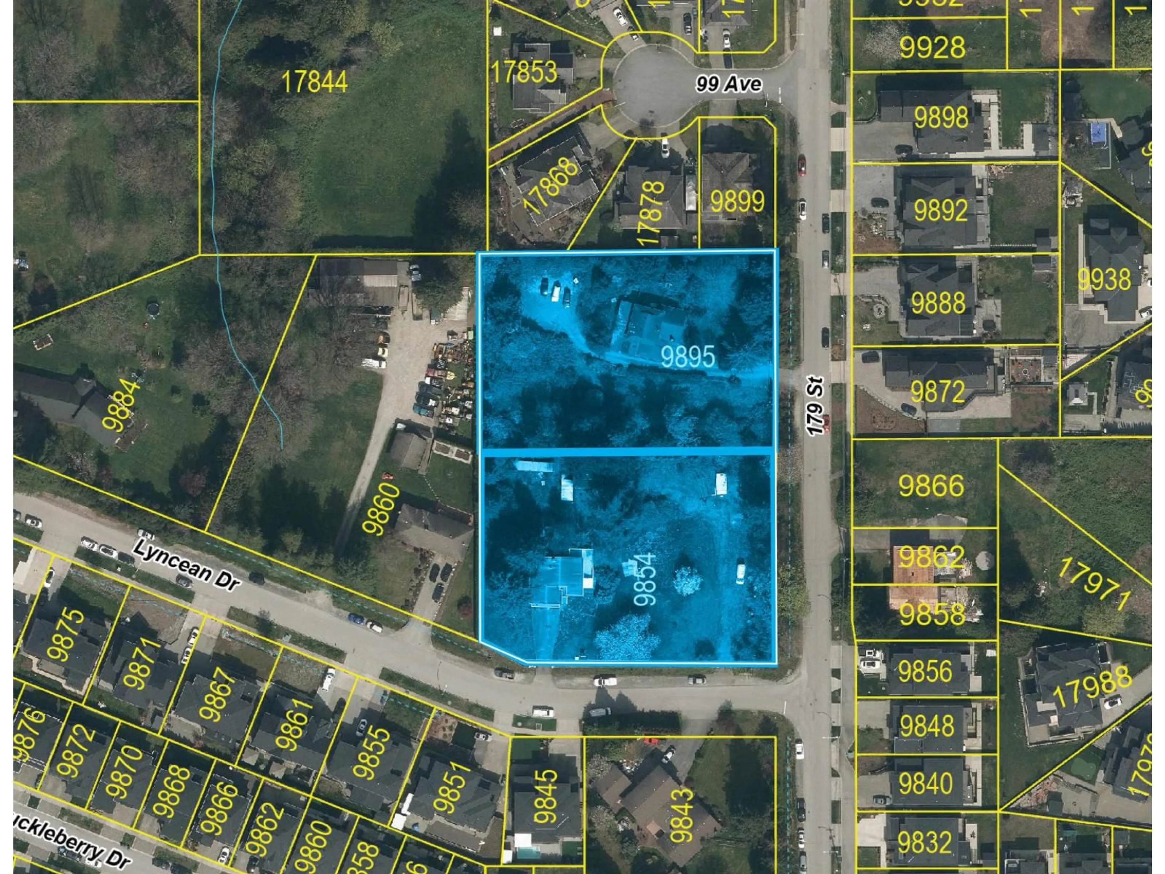 A pic from outside/outdoor area/front of a property/back of a property/a pic from drone, street for 9895 179 STREET + 9854 LYNCEAN DRIVE, Surrey British Columbia V0V0V0