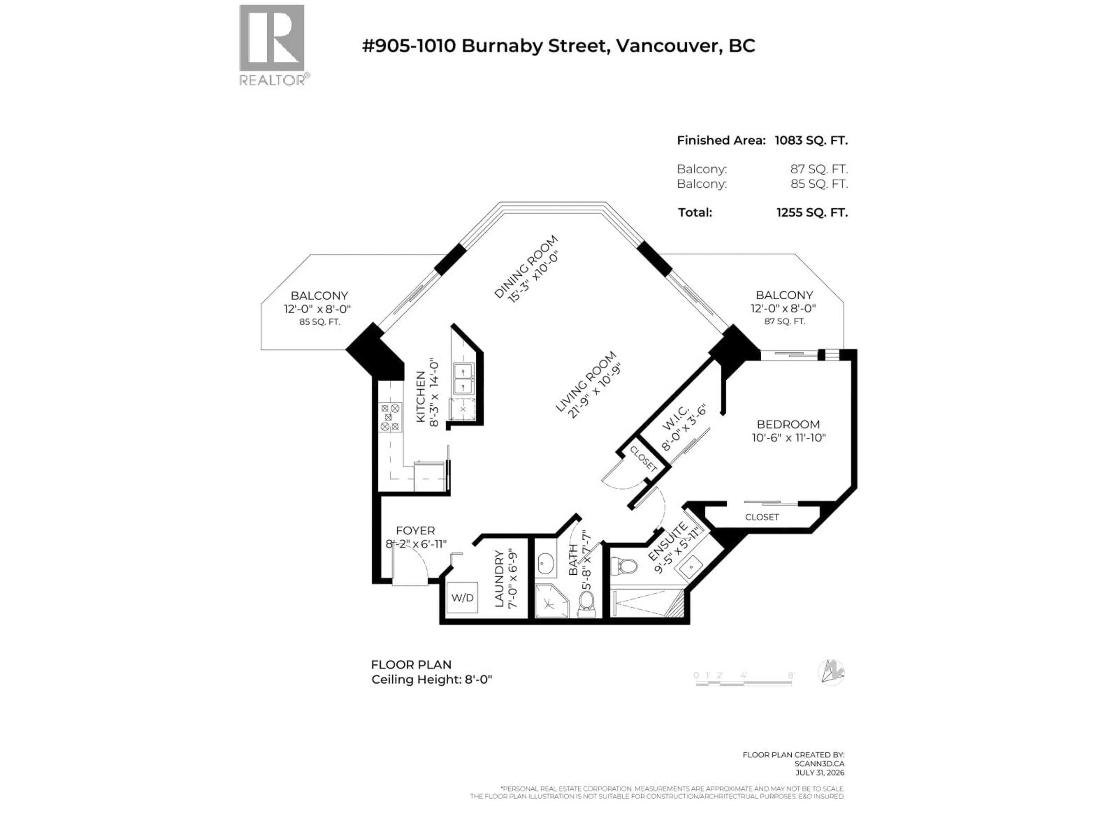 Floor plan for 905 - 1010 BURNABY STREET, Vancouver British Columbia V6E4L8