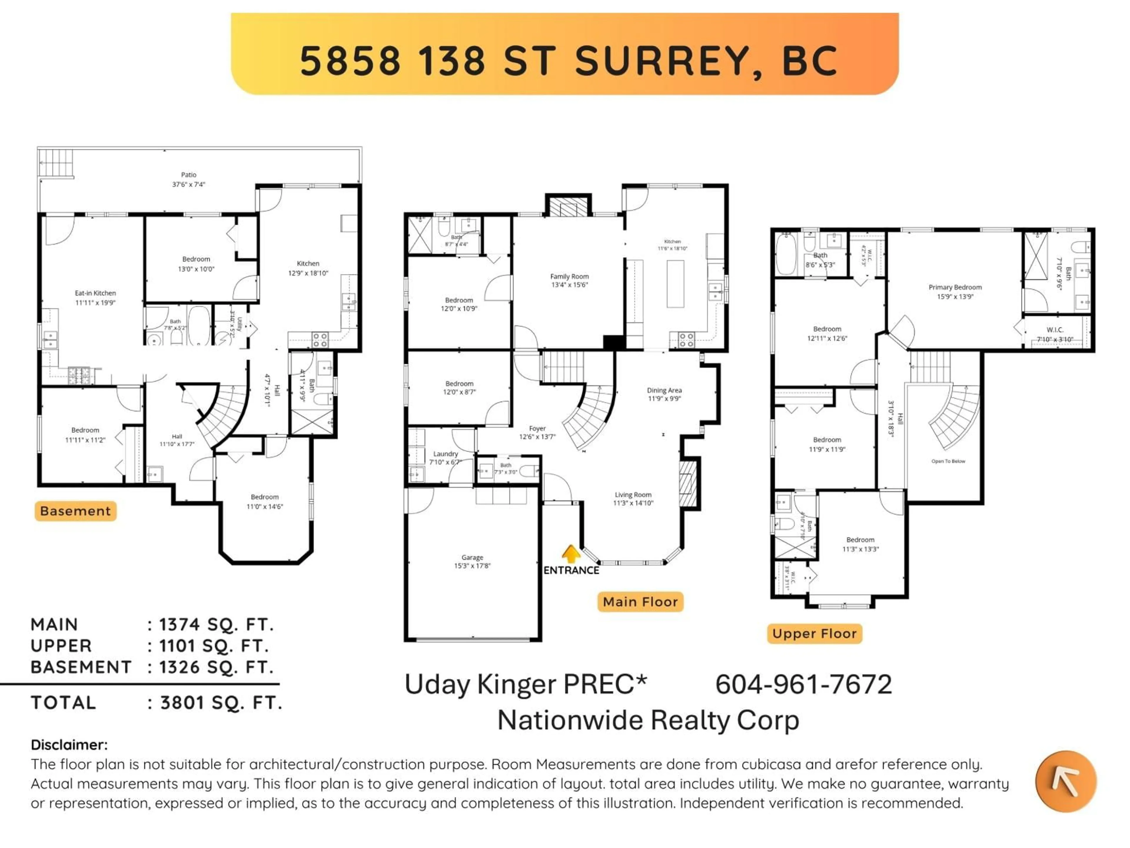 Floor plan for 5858 138 STREET, Surrey British Columbia V3X3P3