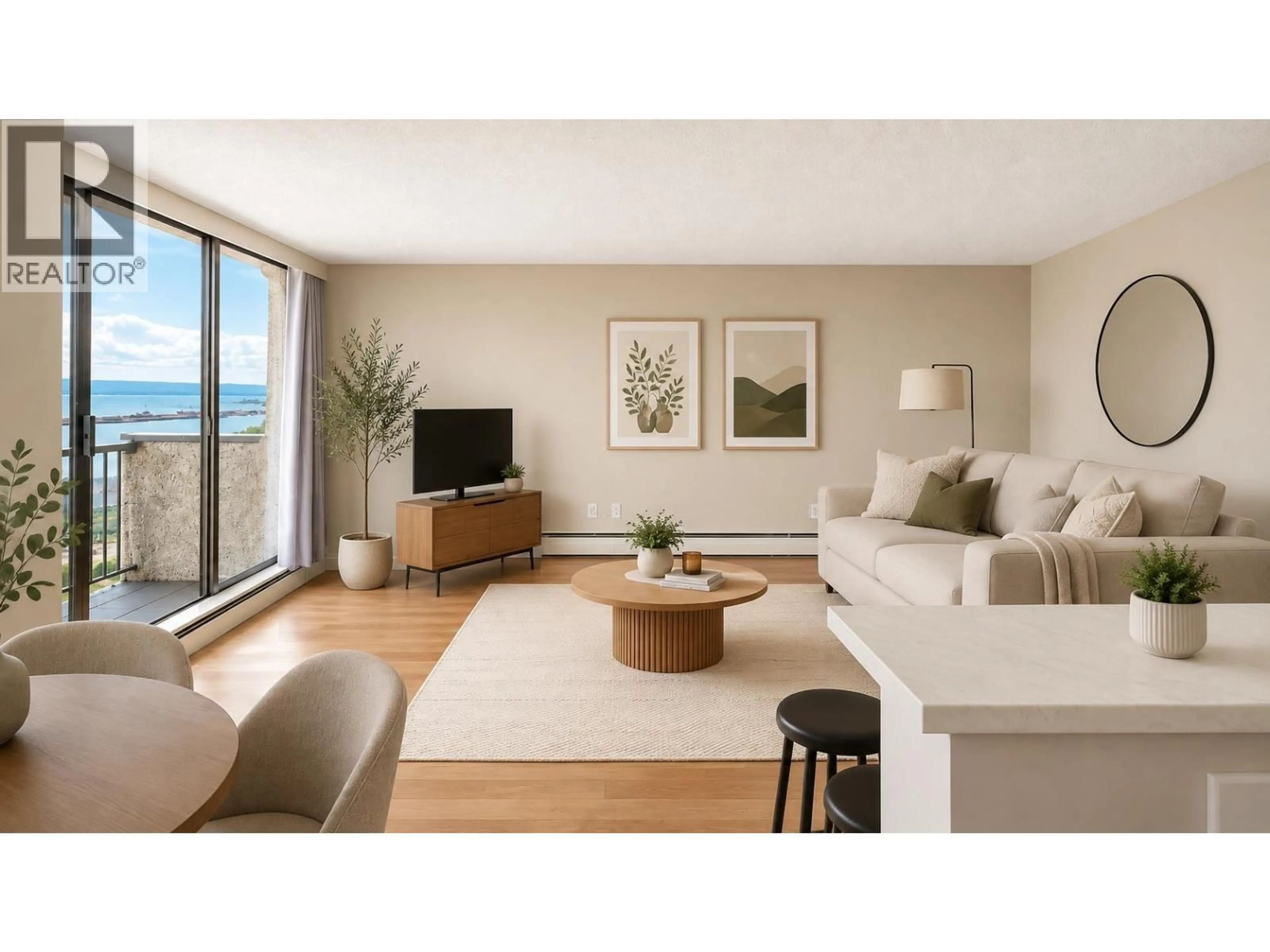 Living room with furniture, wood/laminate floor for 1607 - 145 ST. GEORGES AVENUE, North Vancouver British Columbia V7L3G8