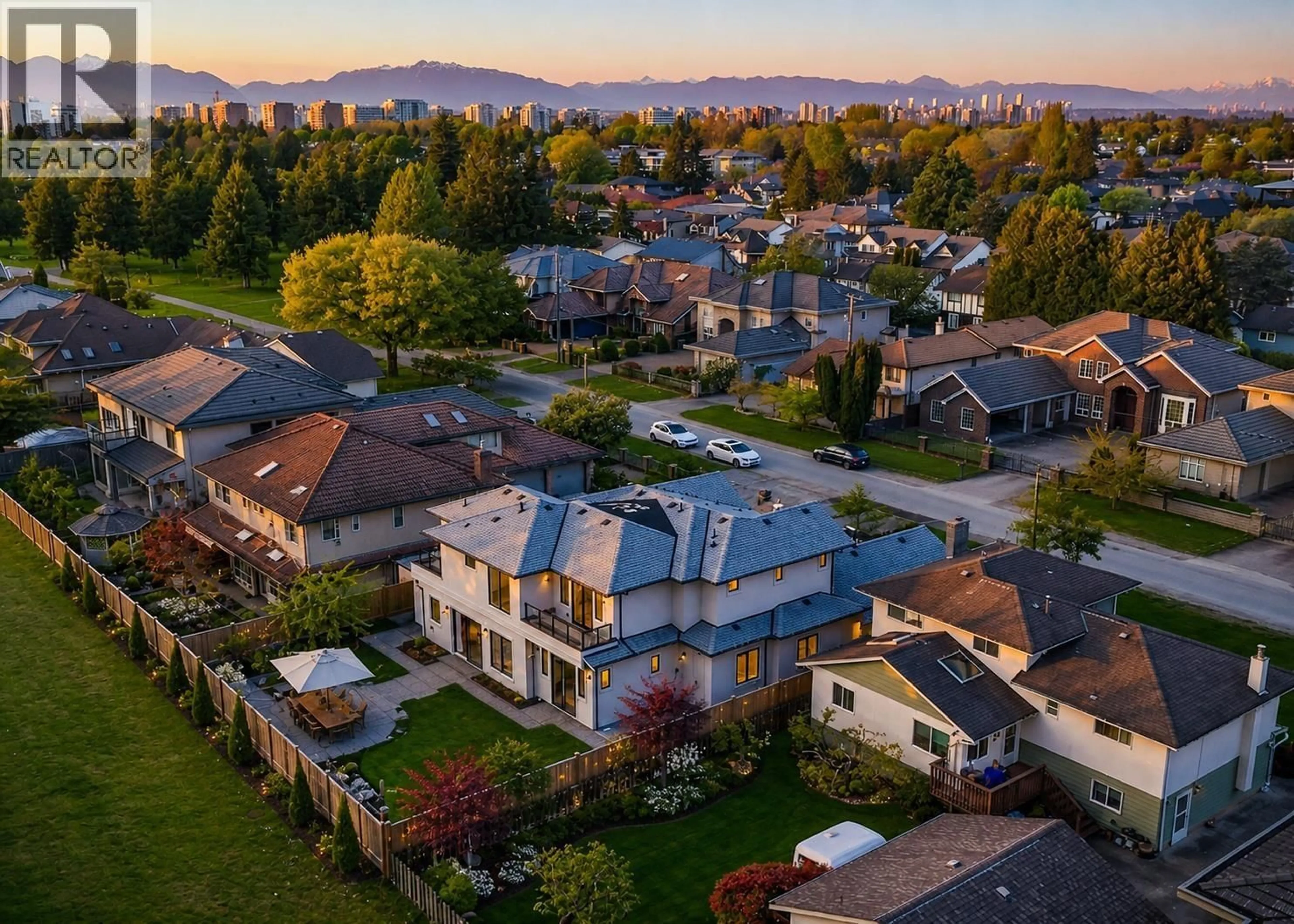 A pic from outside/outdoor area/front of a property/back of a property/a pic from drone, mountain view for 8271 MINLER ROAD, Richmond British Columbia V7C3T8