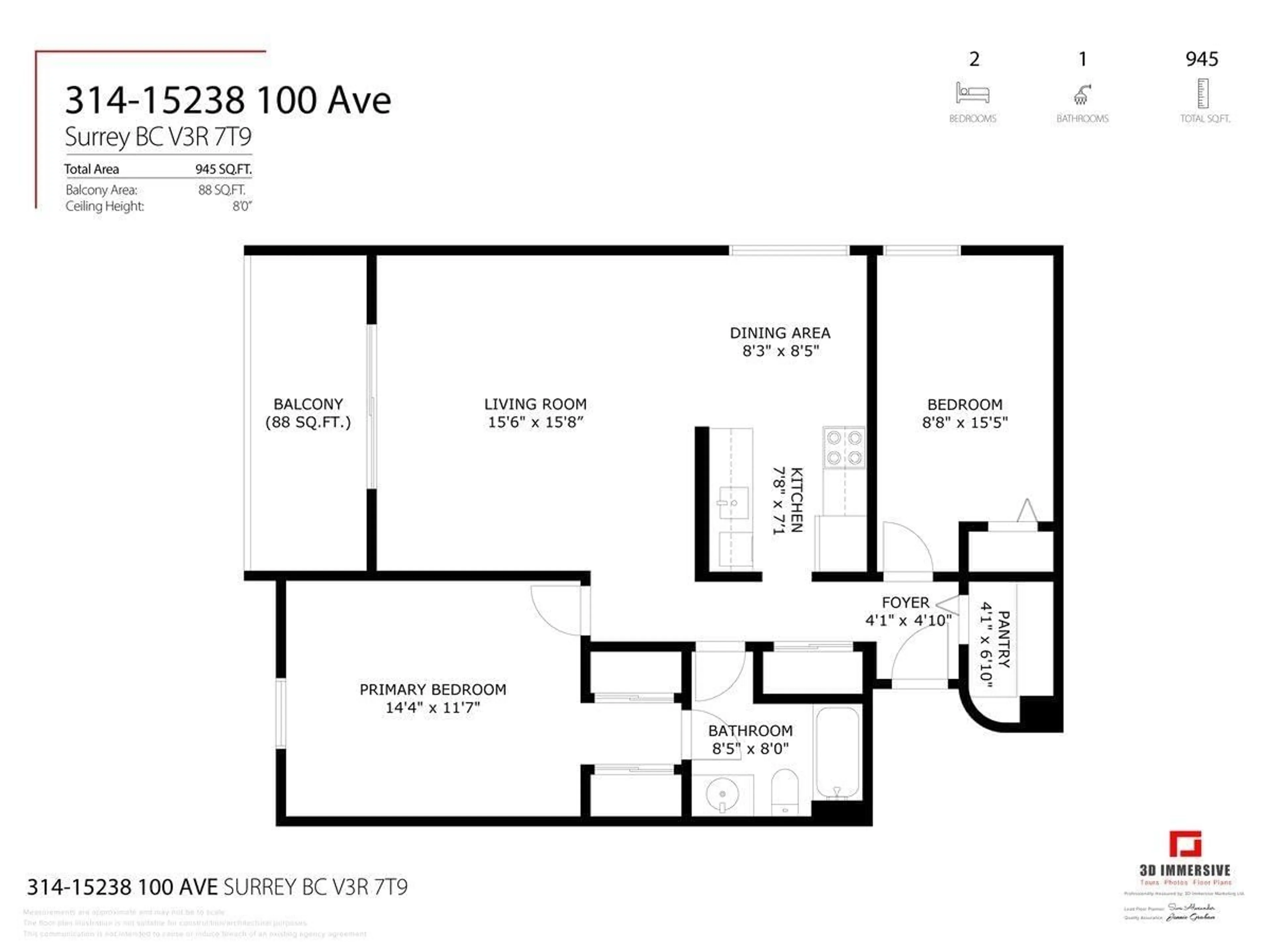 Floor plan for 314 - 15238 100 AVENUE, Surrey British Columbia V3R7T9