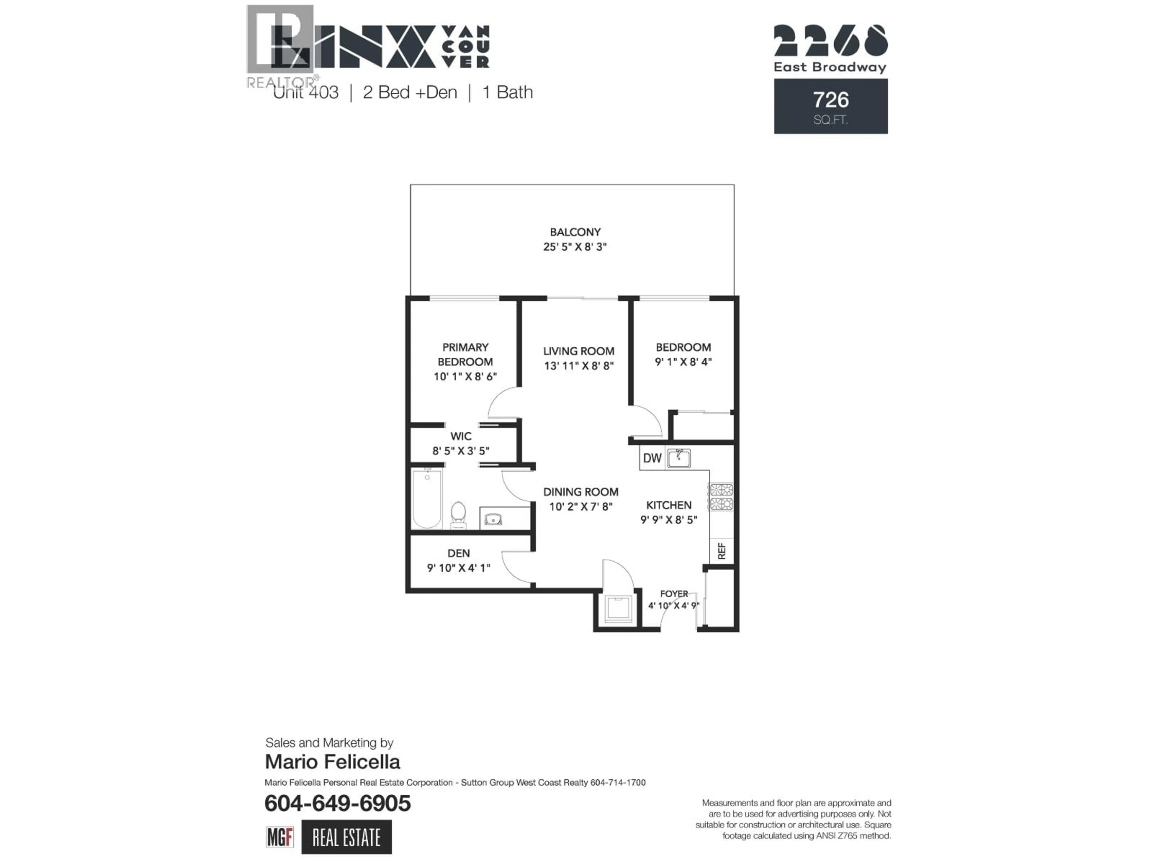 Floor plan for 403 - 2268 BROADWAY, Vancouver British Columbia V5N0L2