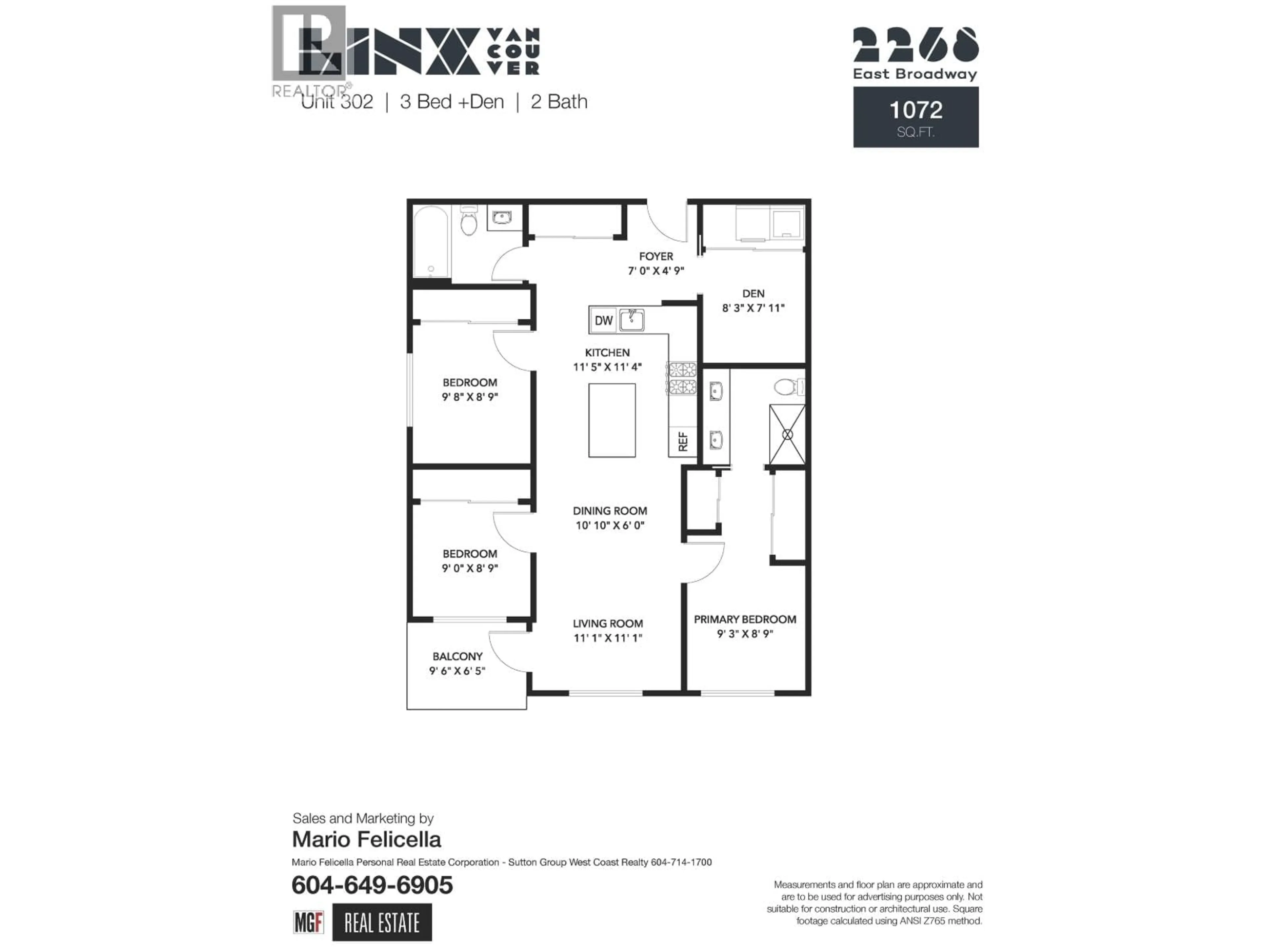 Floor plan for 302 - 2268 BROADWAY, Vancouver British Columbia V5N0L2