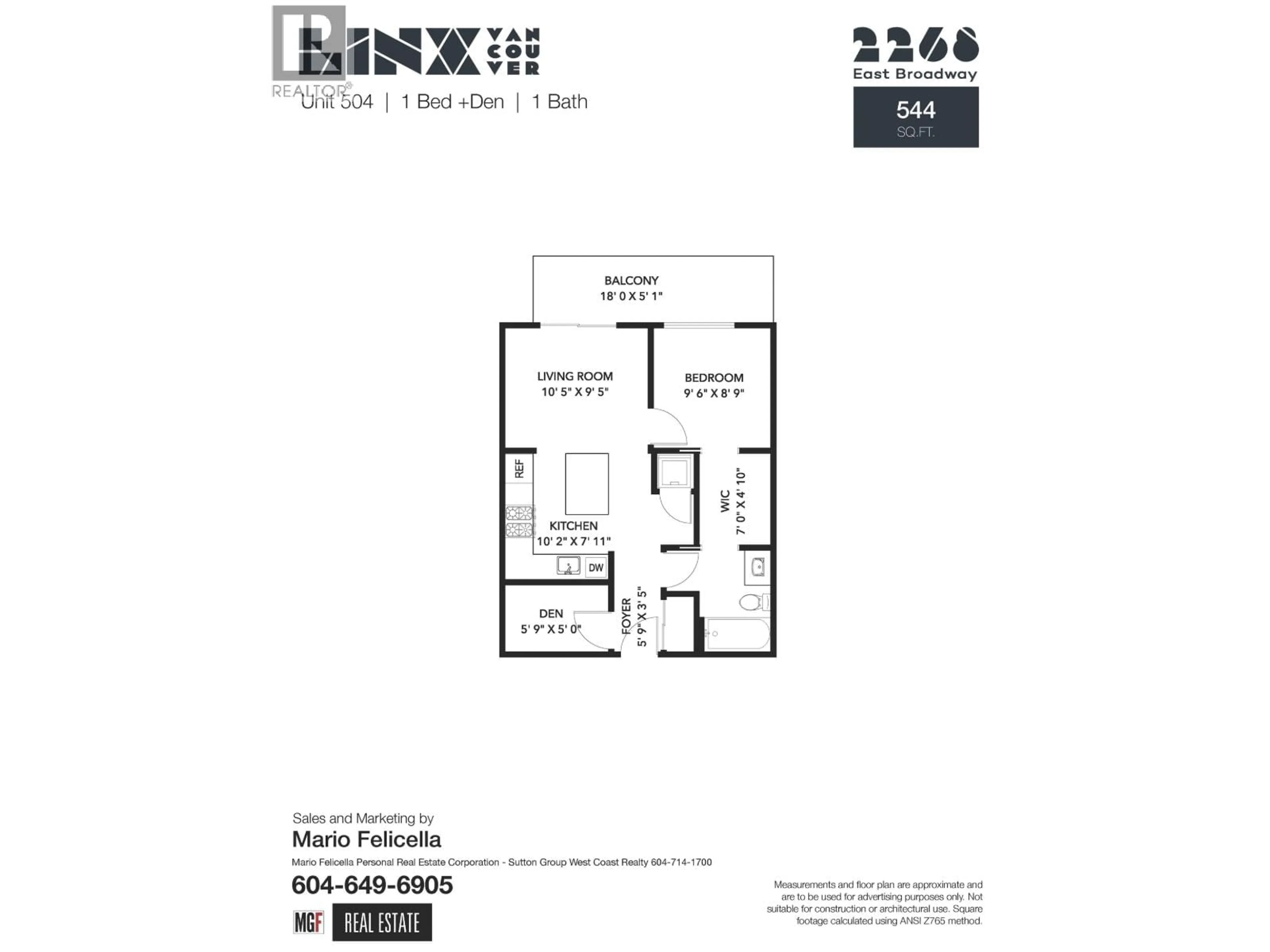 Floor plan for 504 - 2268 BROADWAY, Vancouver British Columbia V5N0L2