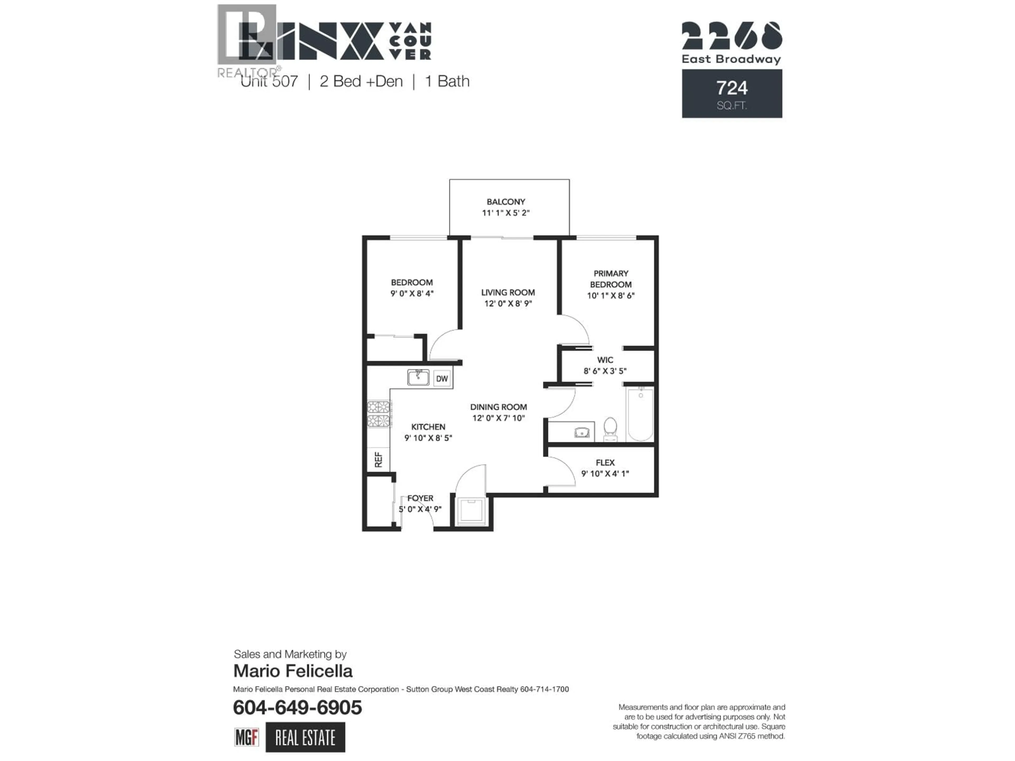 Floor plan for 507 - 2268 BROADWAY, Vancouver British Columbia V5N0L2