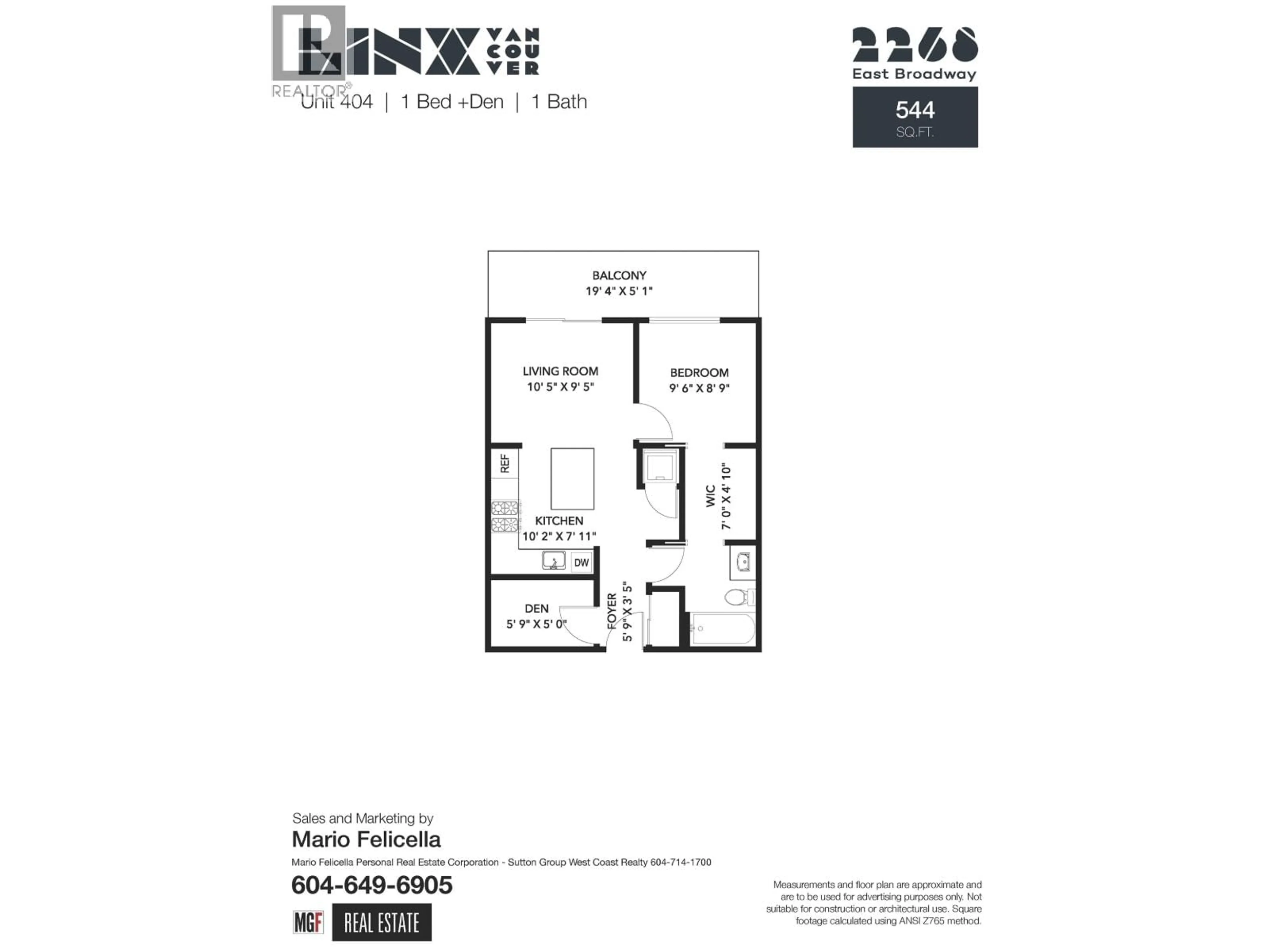 Floor plan for 404 - 2268 BROADWAY, Vancouver British Columbia V5N0L2
