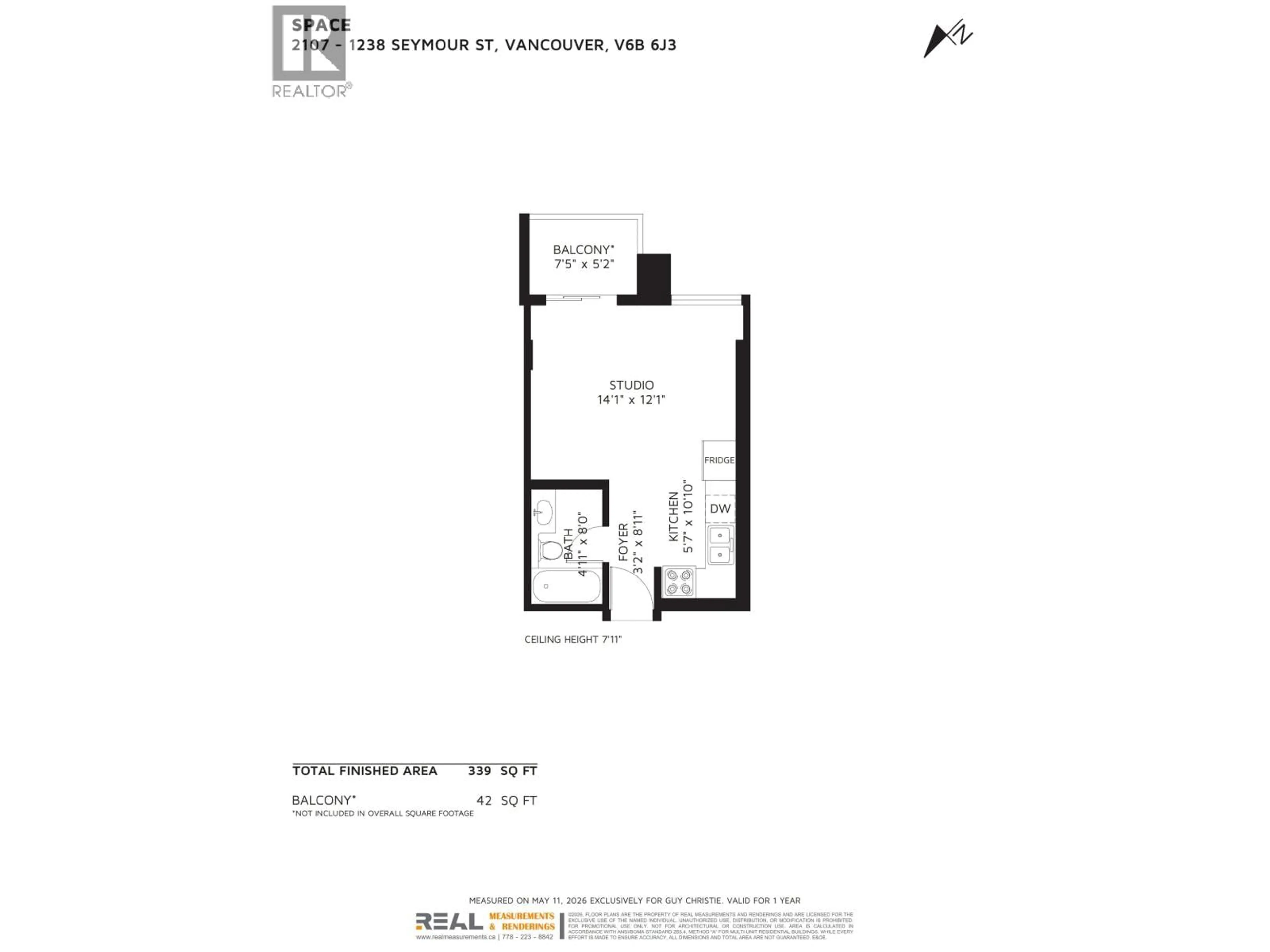 Floor plan for 2107 - 1238 SEYMOUR STREET, Vancouver British Columbia V6B6J3