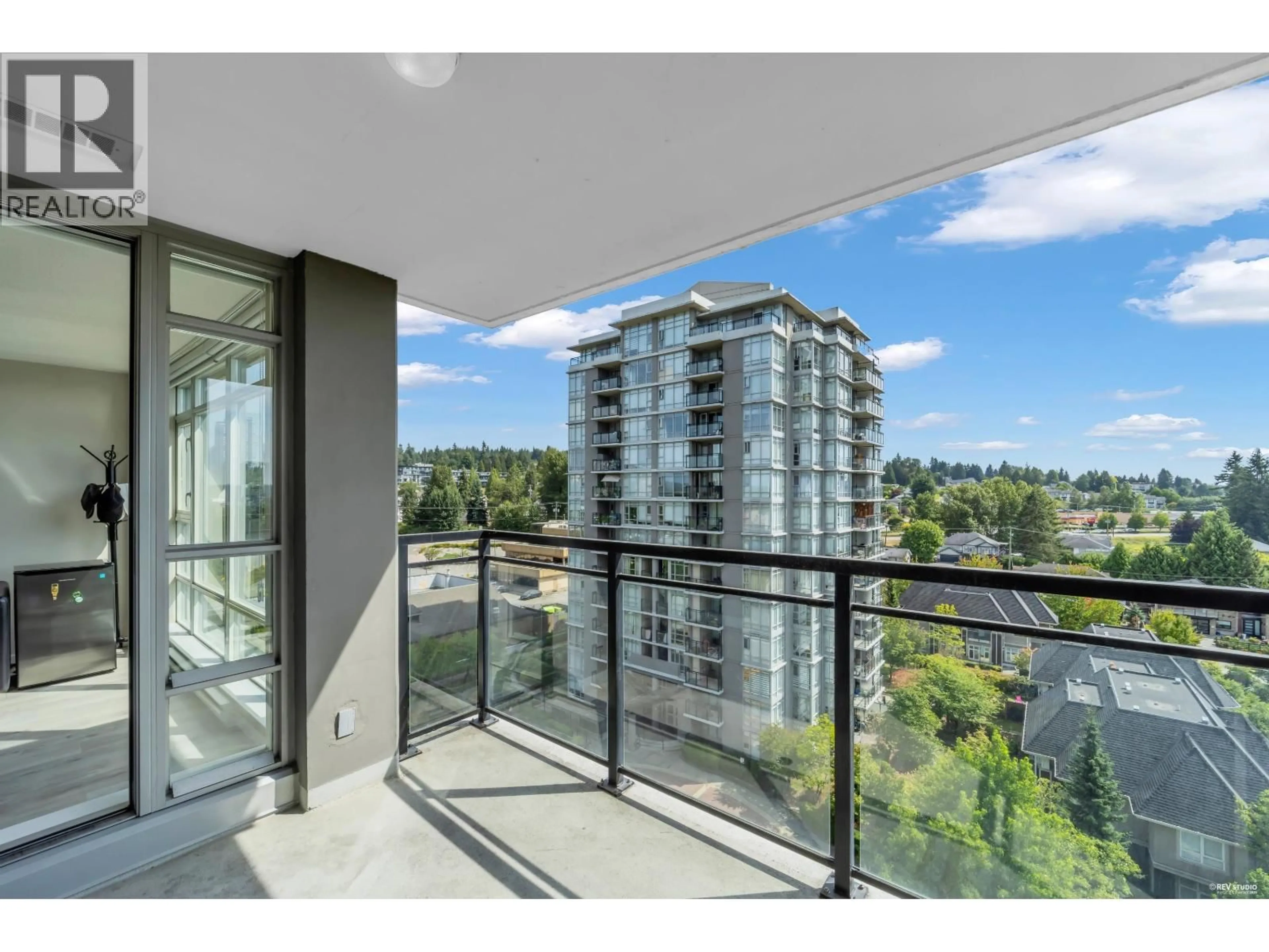 Balcony in the apartment, city buildings view from balcony for 1008 - 555 DELESTRE AVENUE, Coquitlam British Columbia V3K0A9