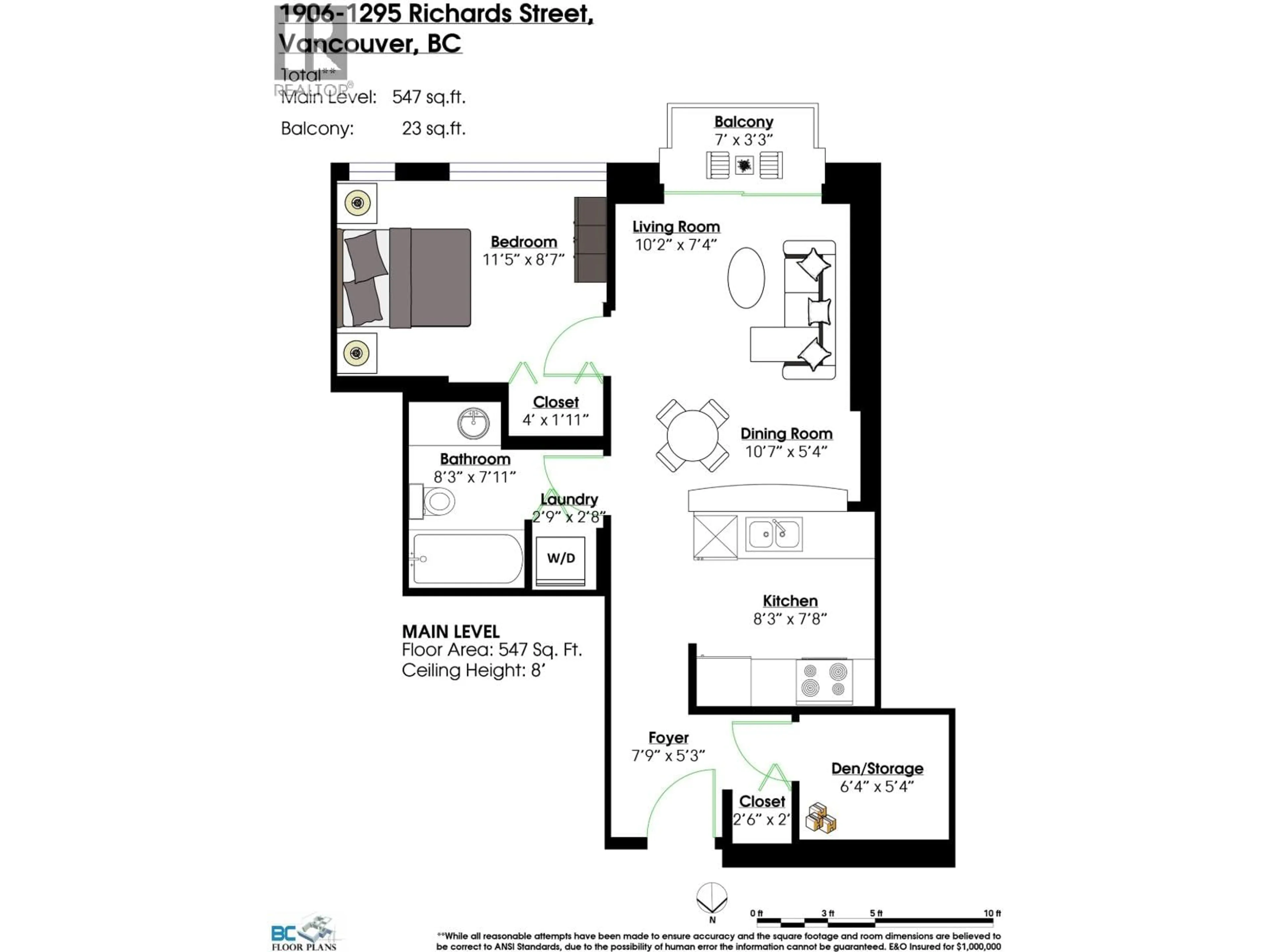 Floor plan for 1906 - 1295 RICHARDS STREET, Vancouver British Columbia V6B1B7