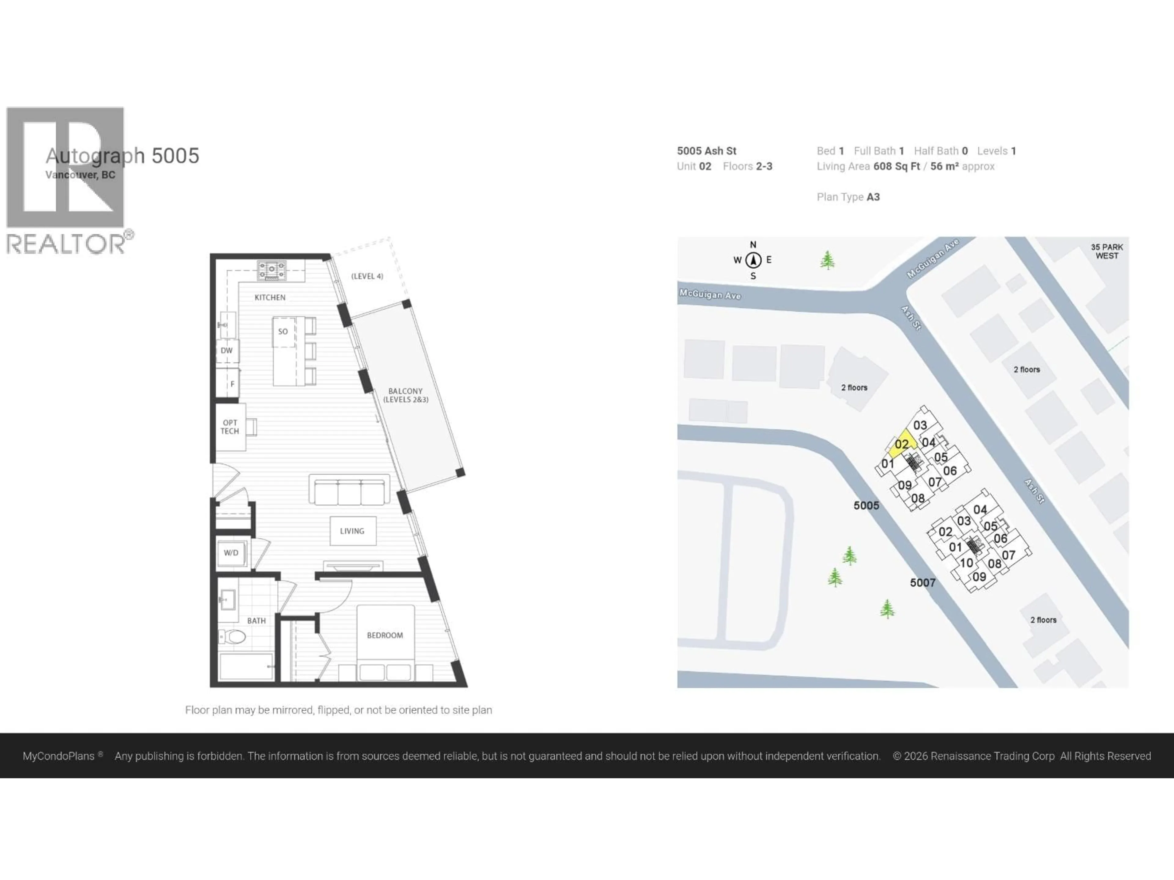 Floor plan for 302 - 5005 ASH STREET, Vancouver British Columbia V5Z0K8