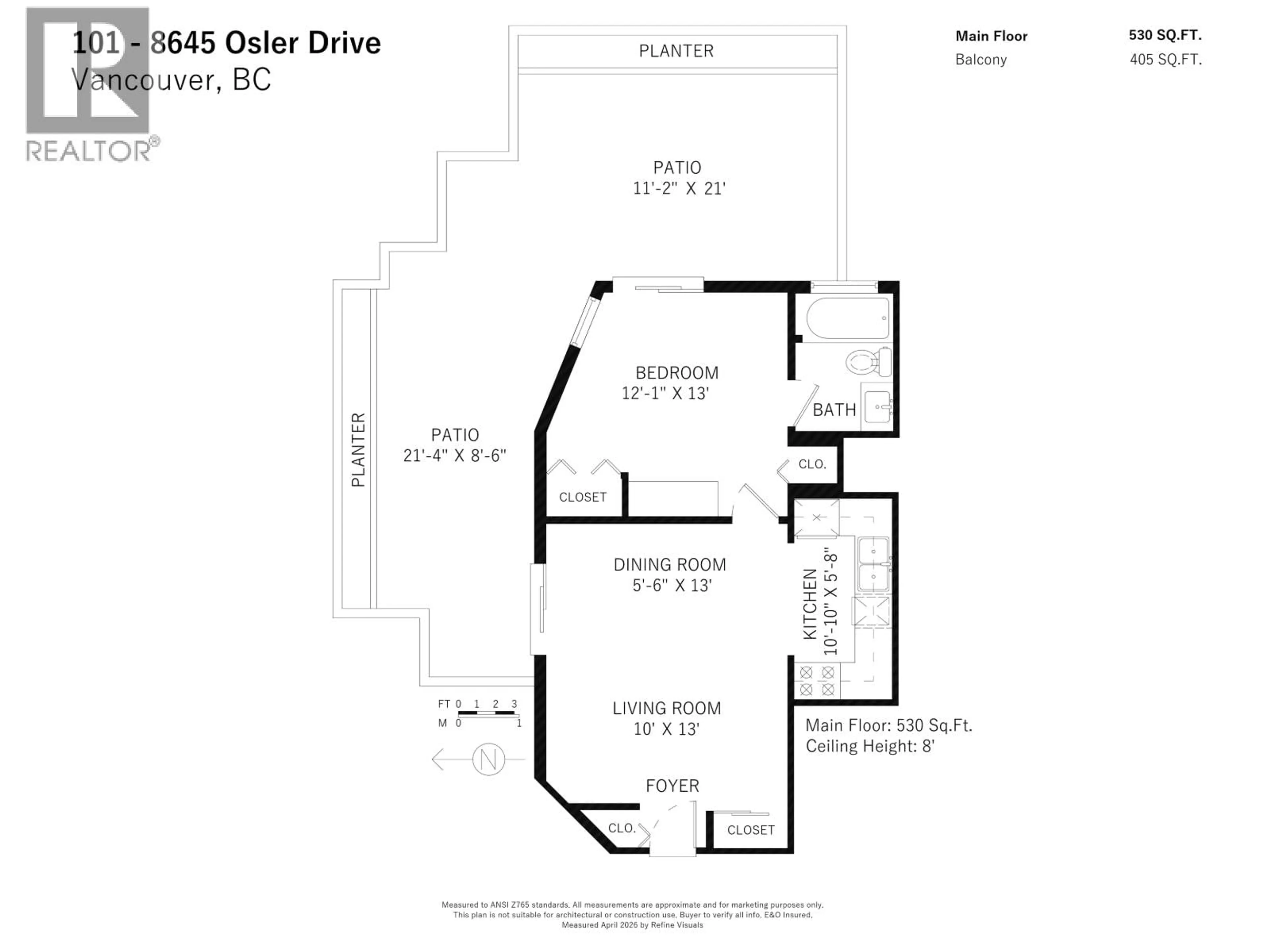 Floor plan for 101 - 8645 OSLER STREET, Vancouver British Columbia V6P4E6