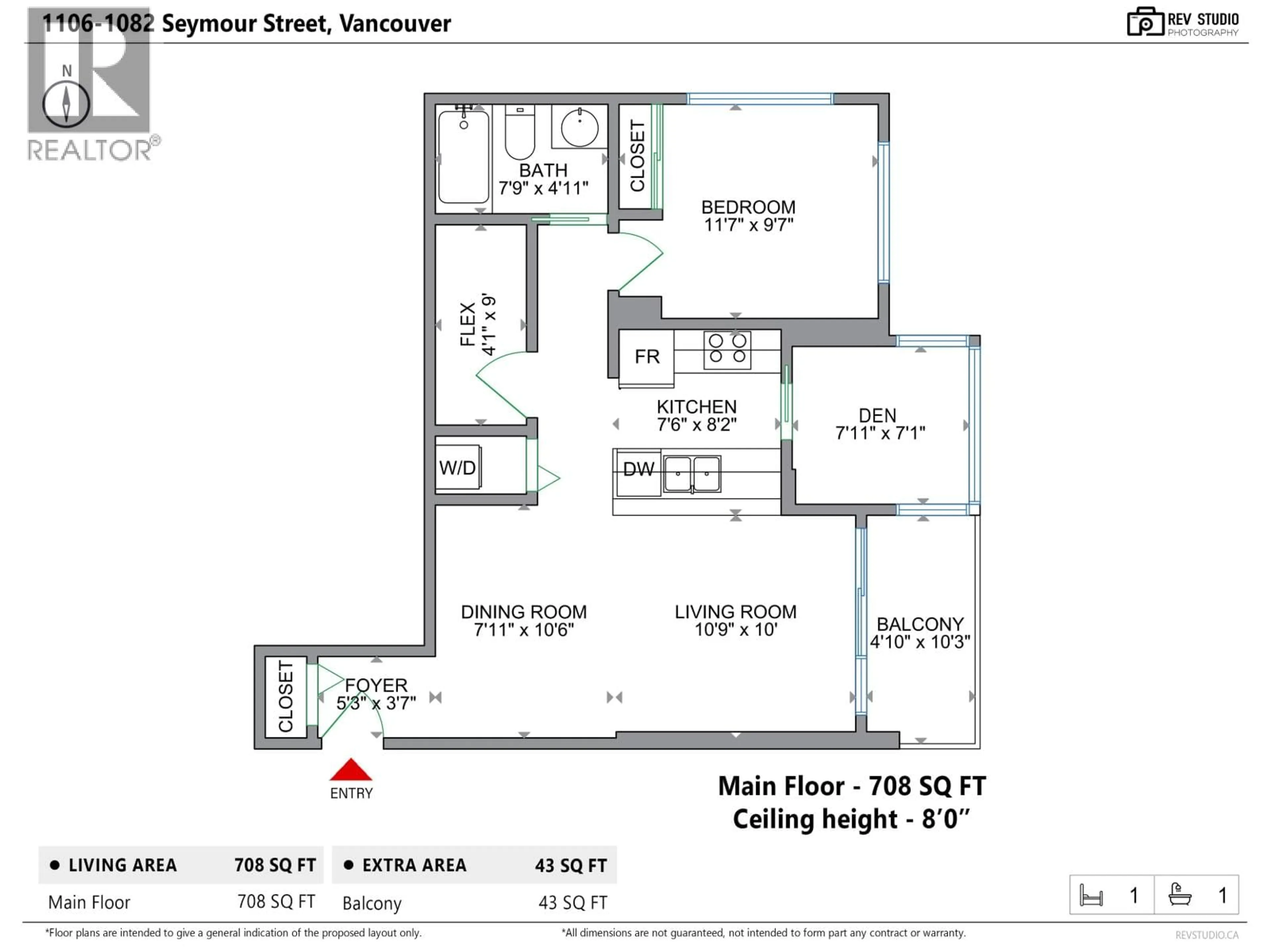 Floor plan for 1106 - 1082 SEYMOUR STREET, Vancouver British Columbia V6B1X9