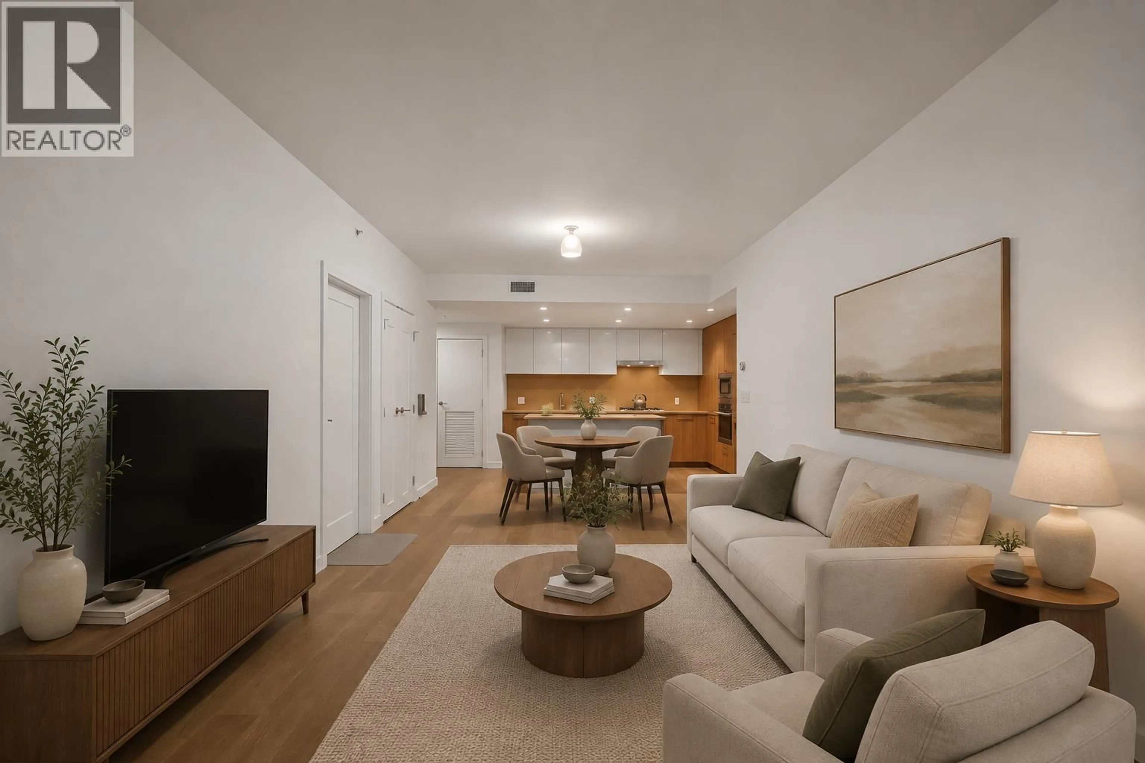 Living room with furniture, wood/laminate floor for 802 - 3331 NO 3 ROAD, Richmond British Columbia V6X2B6