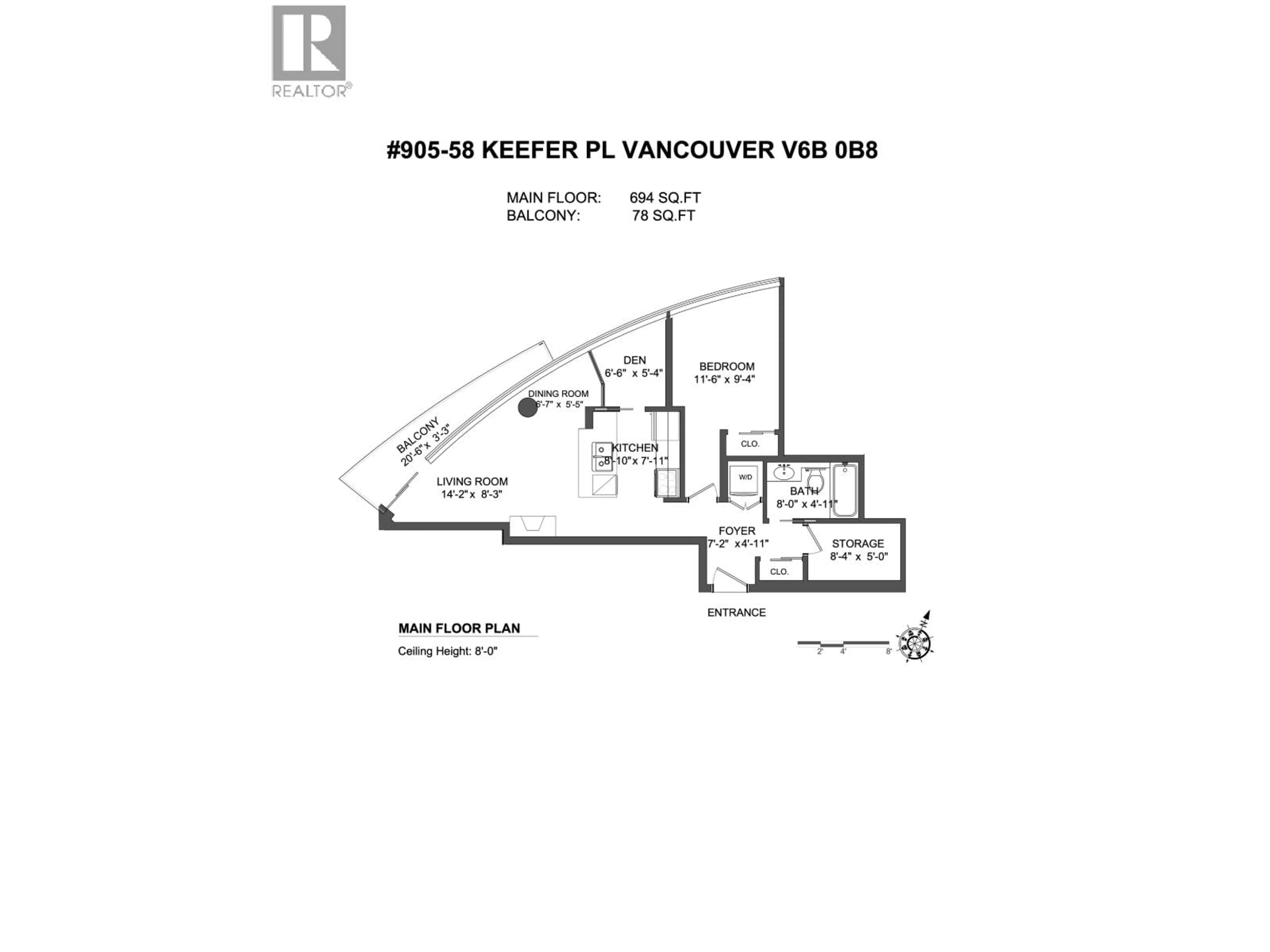 Floor plan for 905 - 58 KEEFER PLACE, Vancouver British Columbia V6B0B8