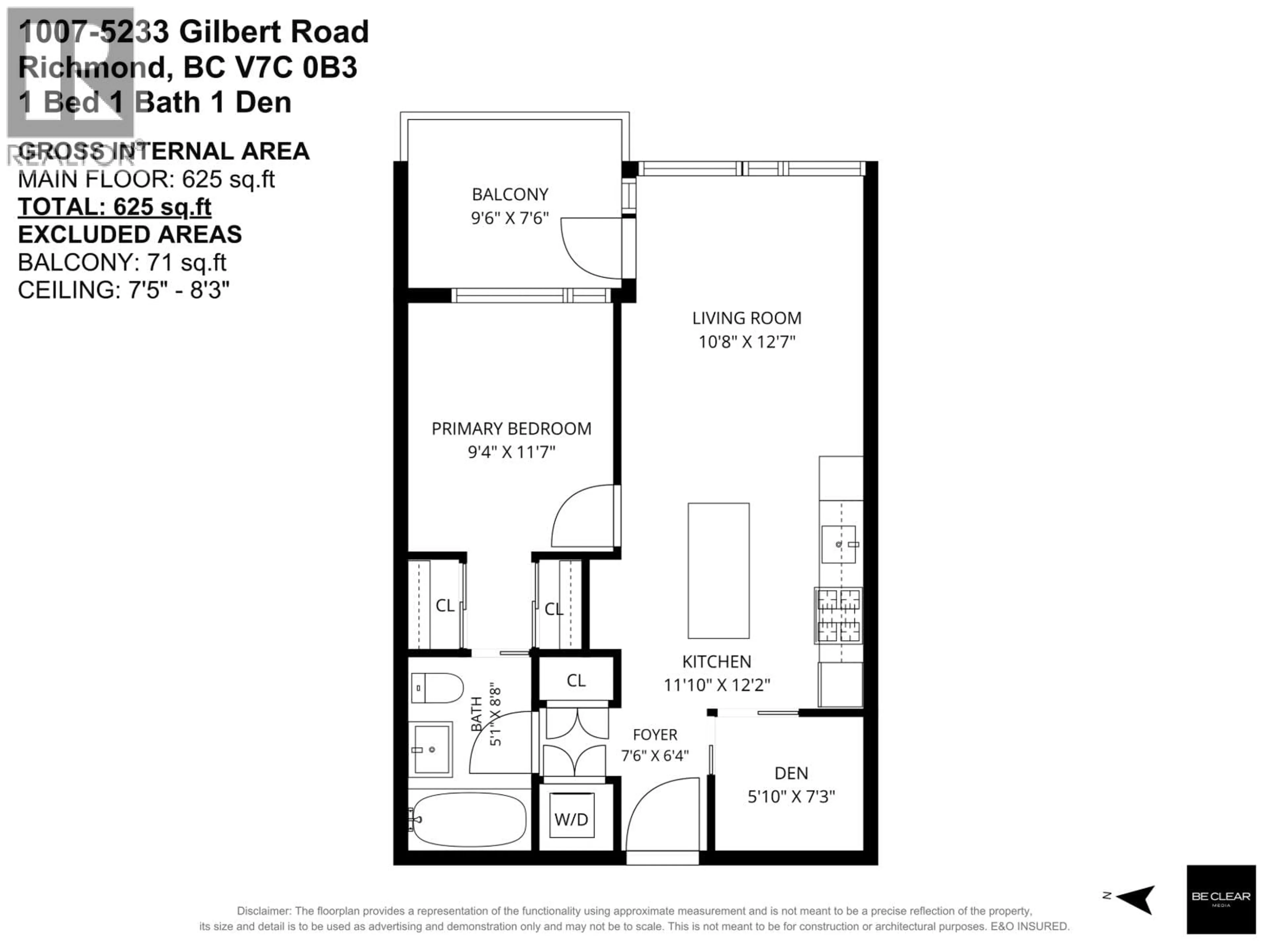 Floor plan for 1007 - 5233 GILBERT ROAD, Richmond British Columbia V7C0B3