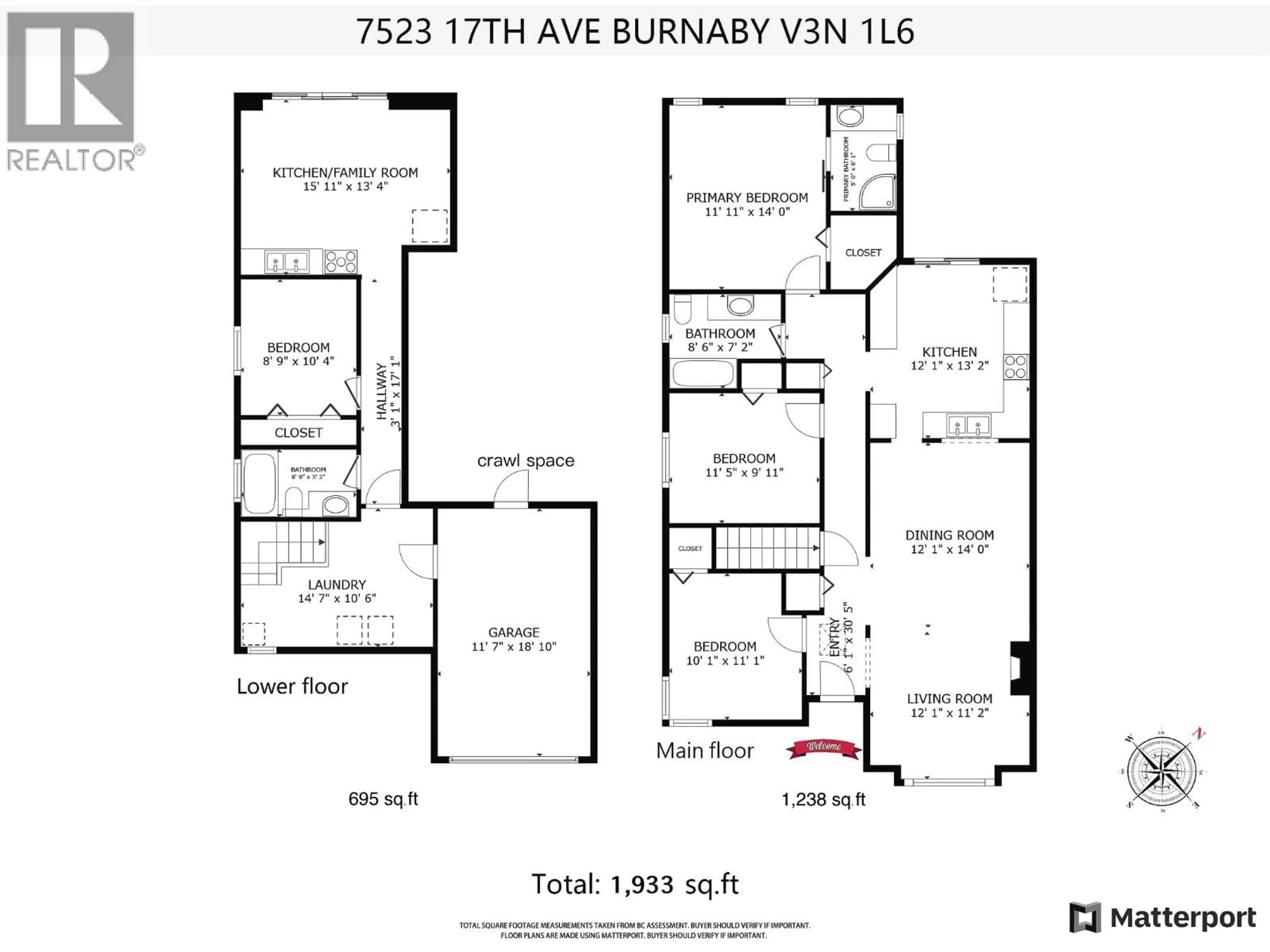 Floor plan for 7523 17TH AVENUE, Burnaby British Columbia V3N1L6