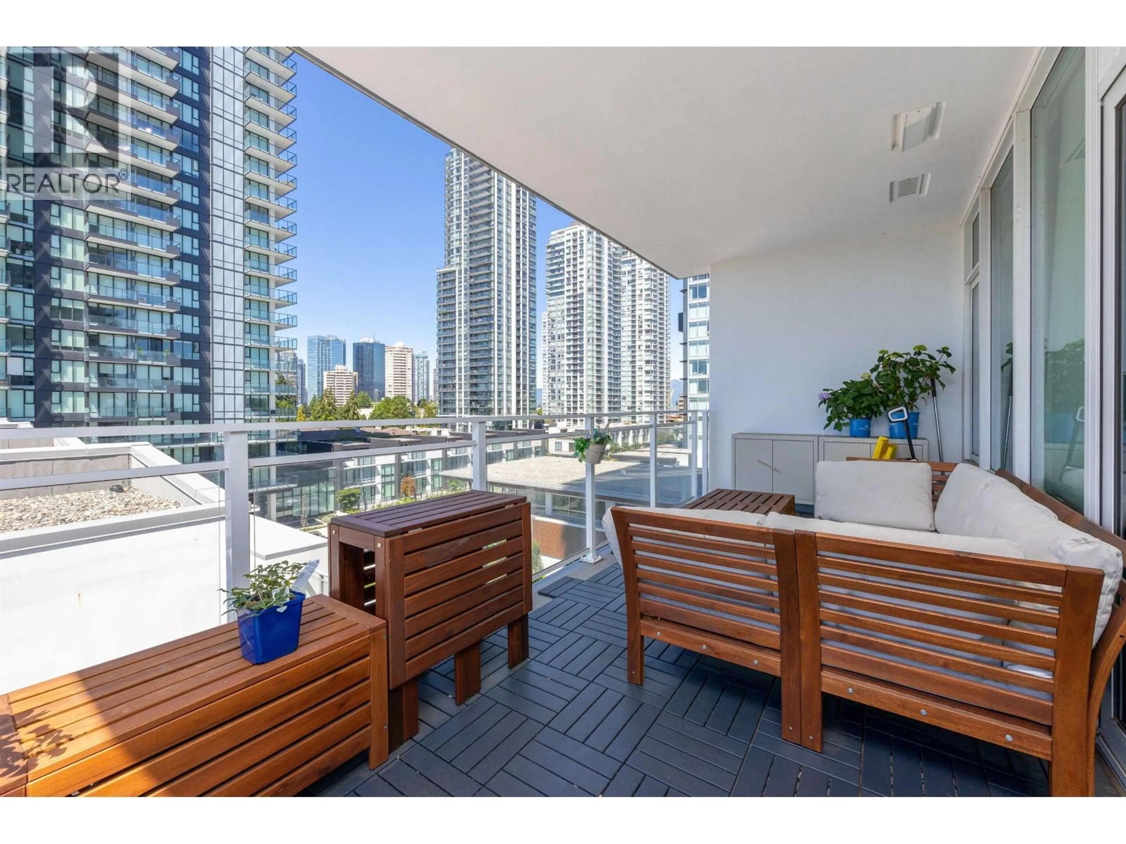 Patio, city buildings view from balcony for 605 - 5051 IMPERIAL STREET, Burnaby British Columbia V5J0J3