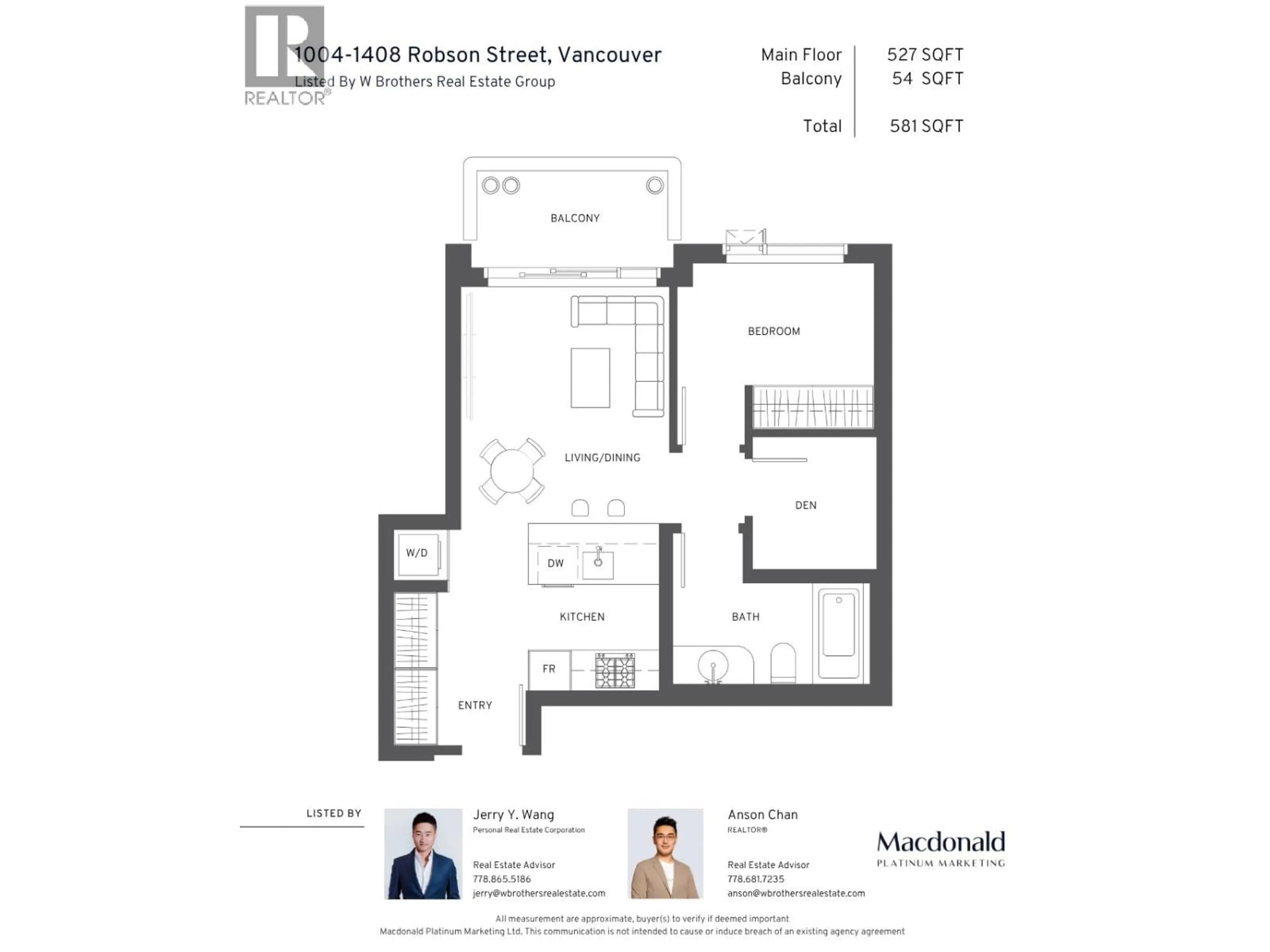 Floor plan for 1004 - 1408 ROBSON STREET, Vancouver British Columbia V6G1B9