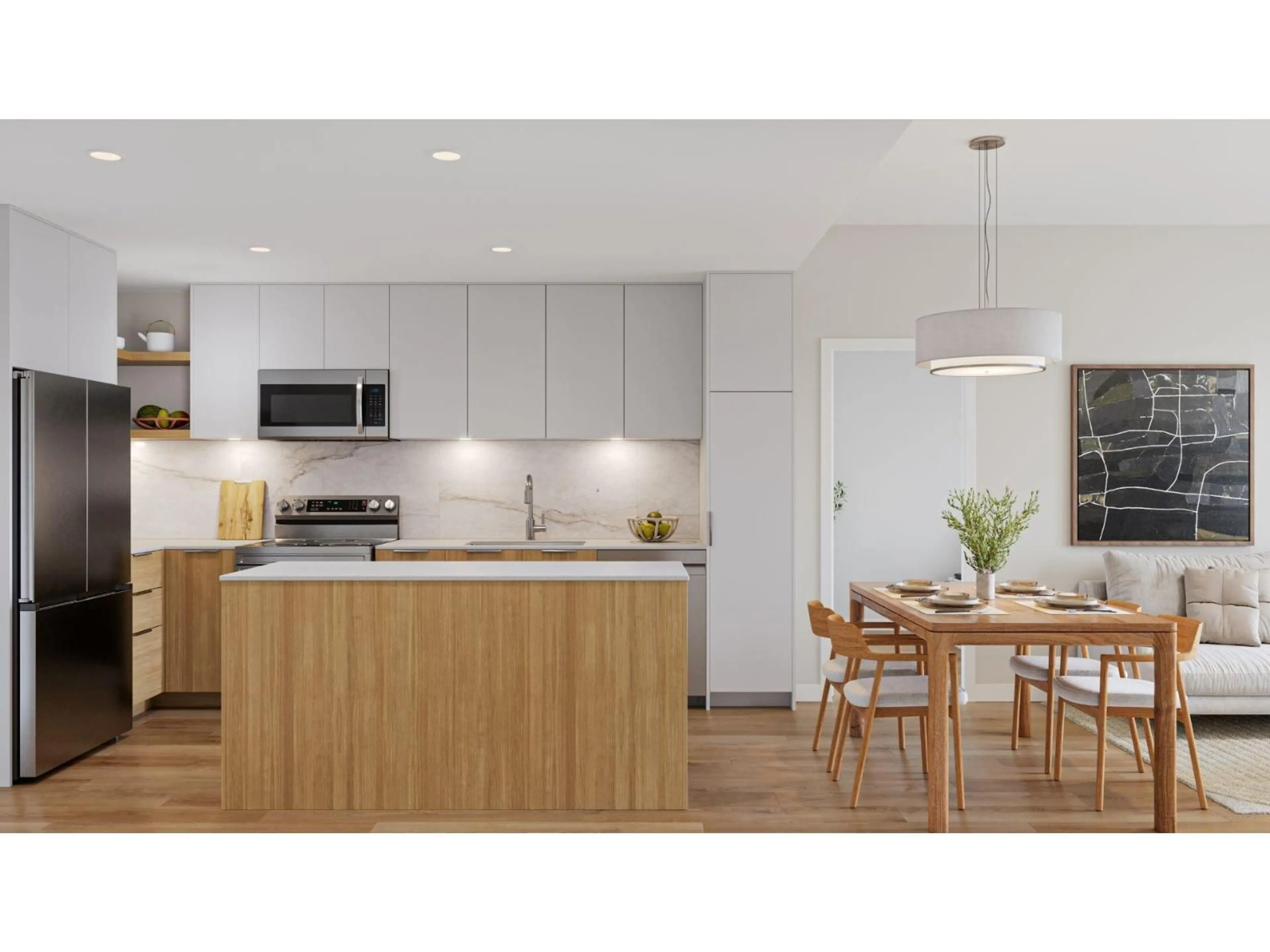 Open concept kitchen, wood/laminate floor for 402 - 20072 86 AVENUE, Langley British Columbia V2Y3Y5