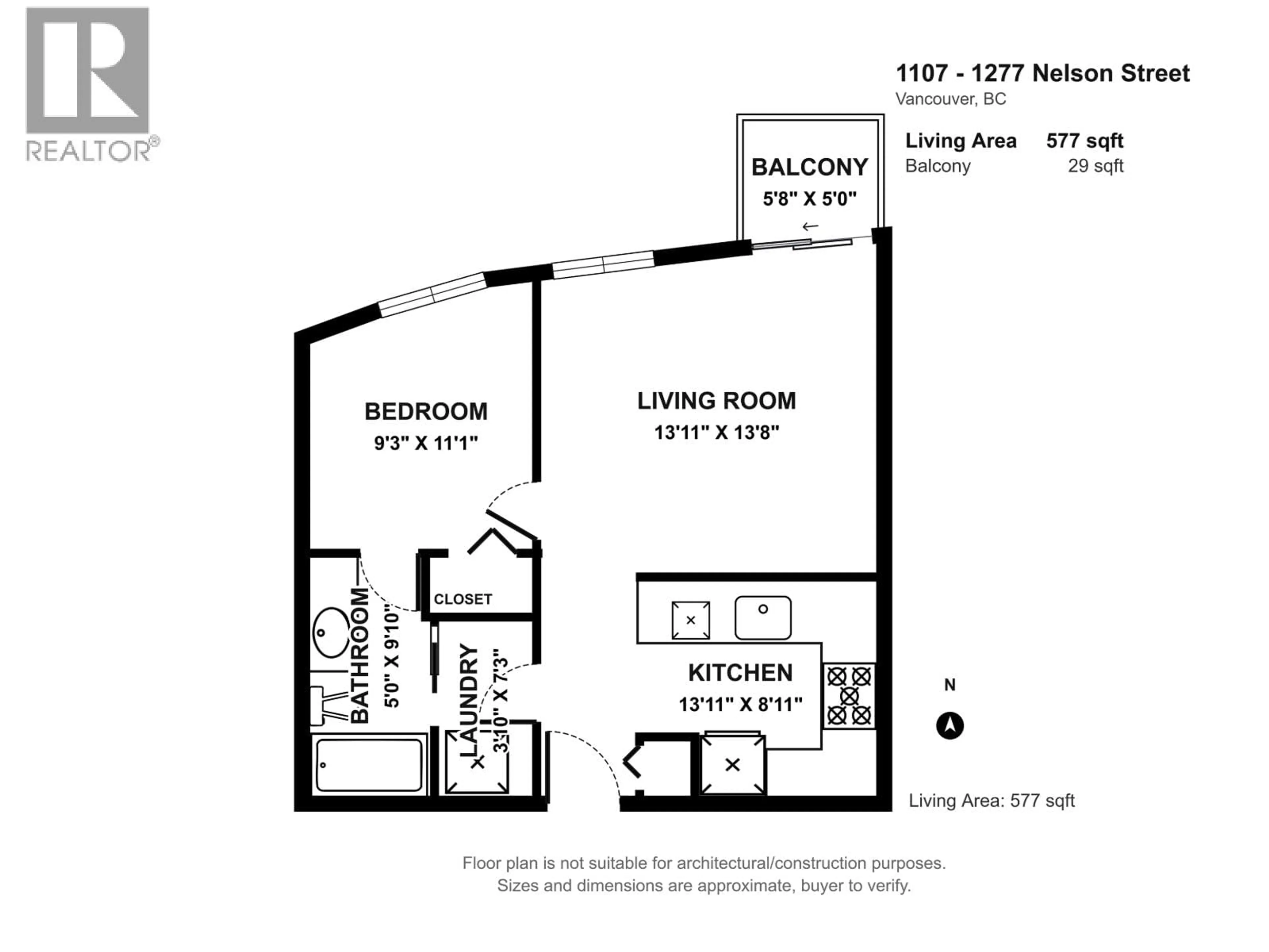 Floor plan for 1107 - 1277 NELSON STREET, Vancouver British Columbia V6E4M8