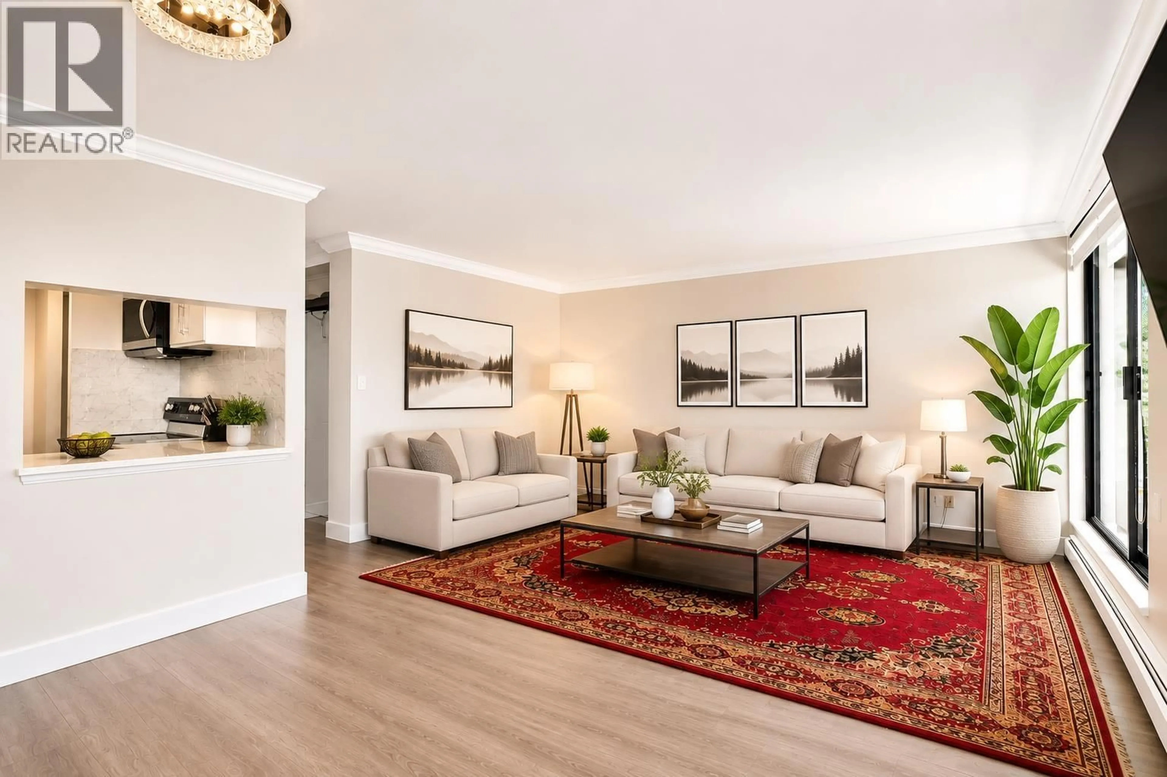Living room with furniture, wood/laminate floor for 1701 - 3755 BARTLETT COURT, Burnaby British Columbia V3J7G7