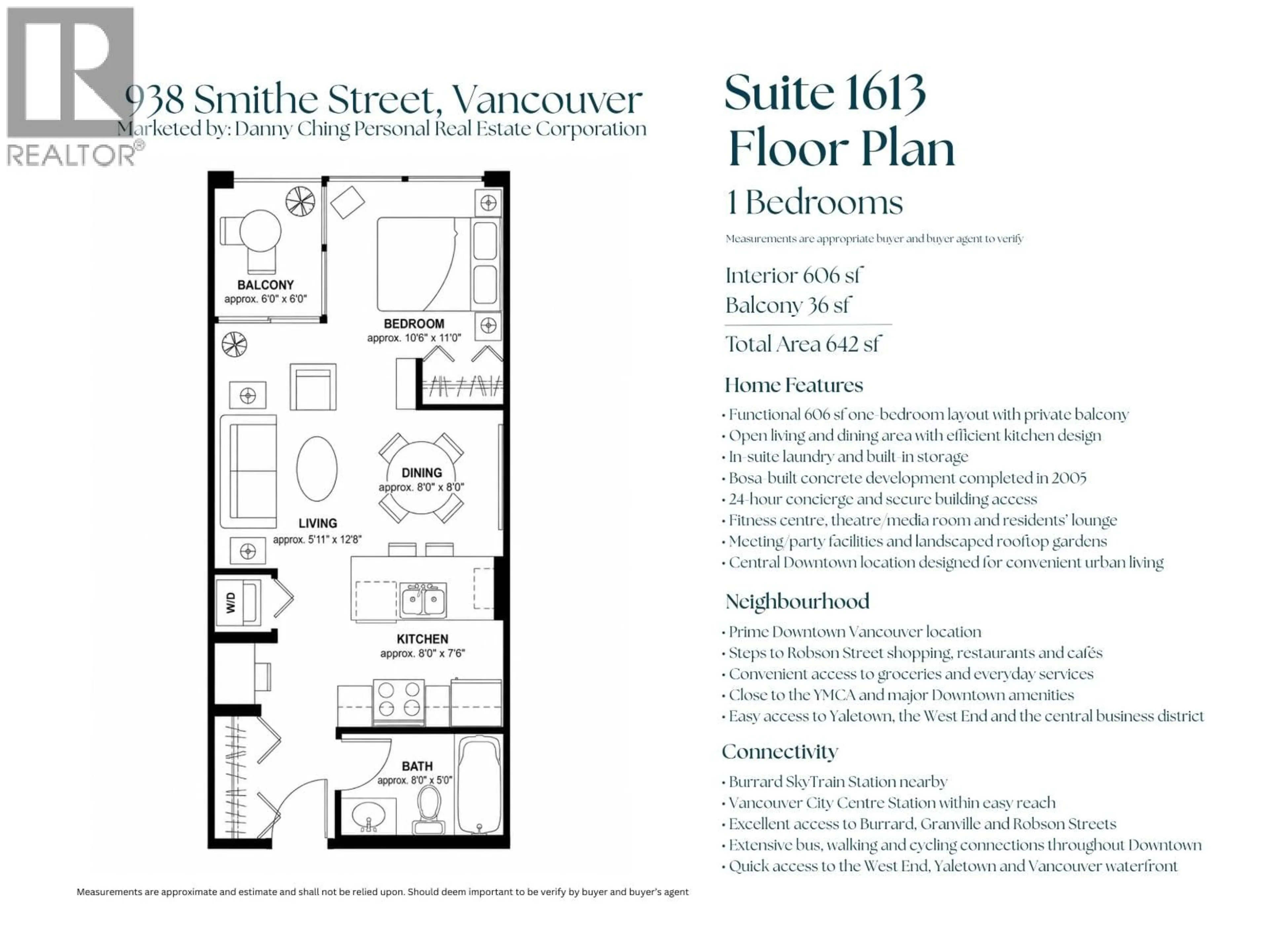 Floor plan for 1613 - 938 SMITHE STREET, Vancouver British Columbia V6Z3H8