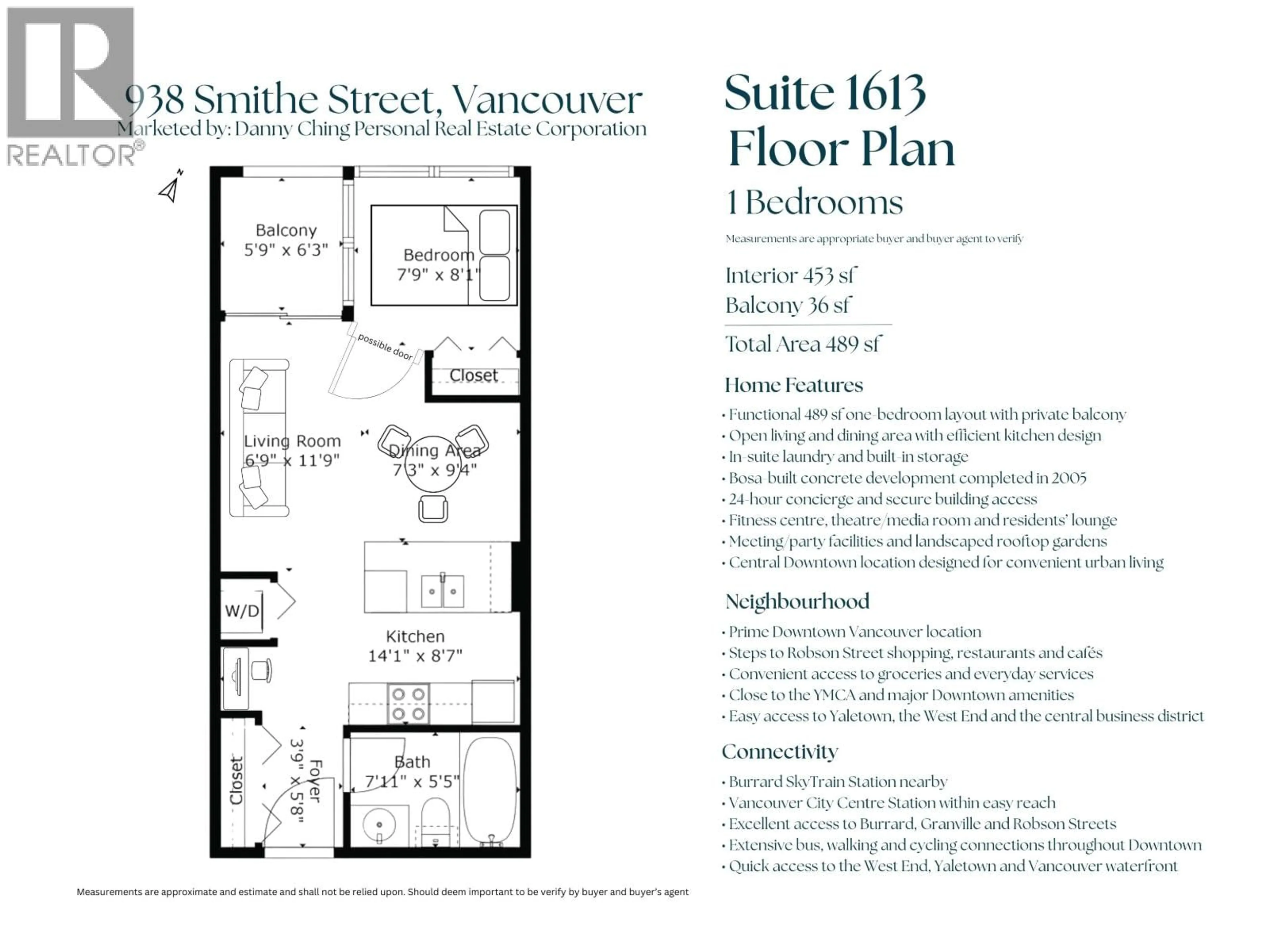 Floor plan for 1613 - 938 SMITHE STREET, Vancouver British Columbia V6Z3H8