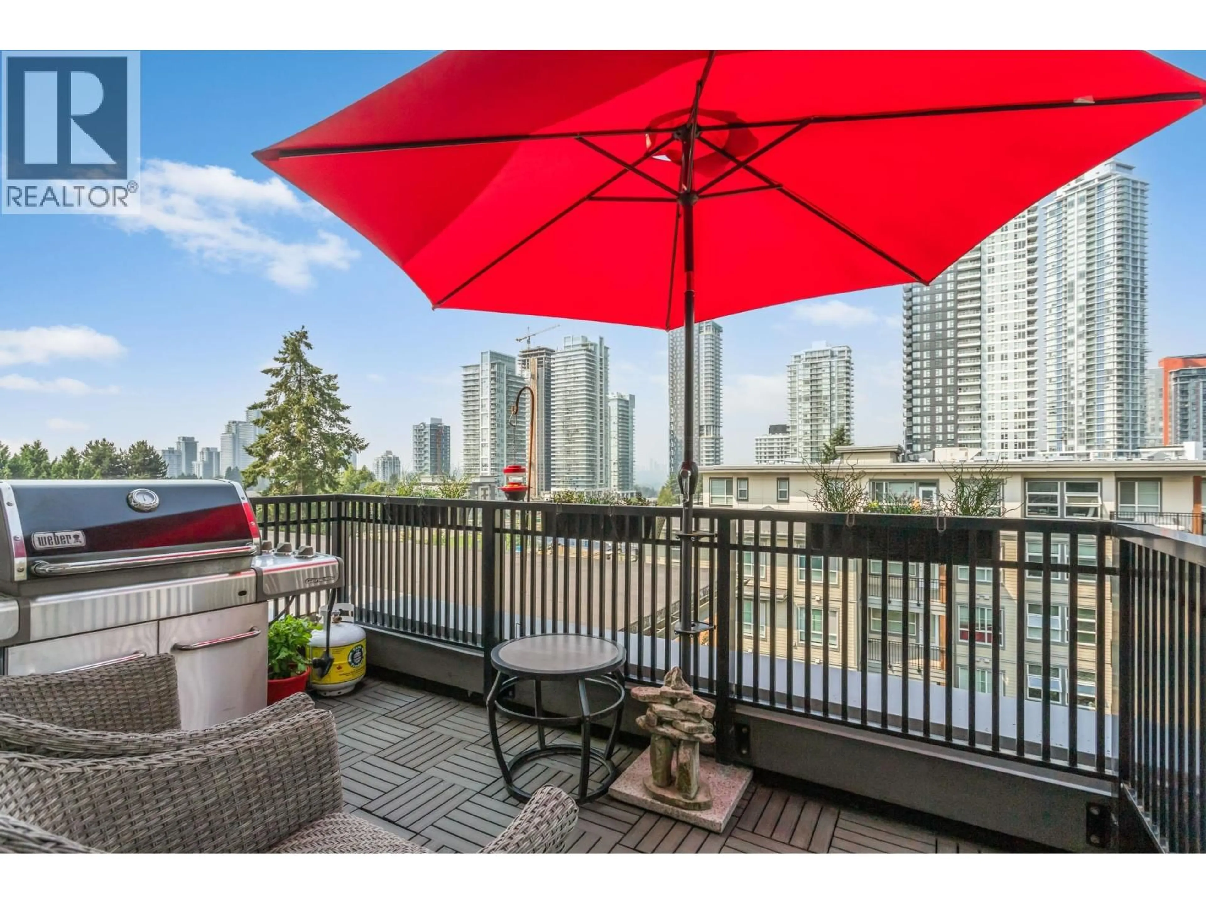 Patio, city buildings view from balcony for 502 - 609 COTTONWOOD AVENUE, Coquitlam British Columbia V3J0H2
